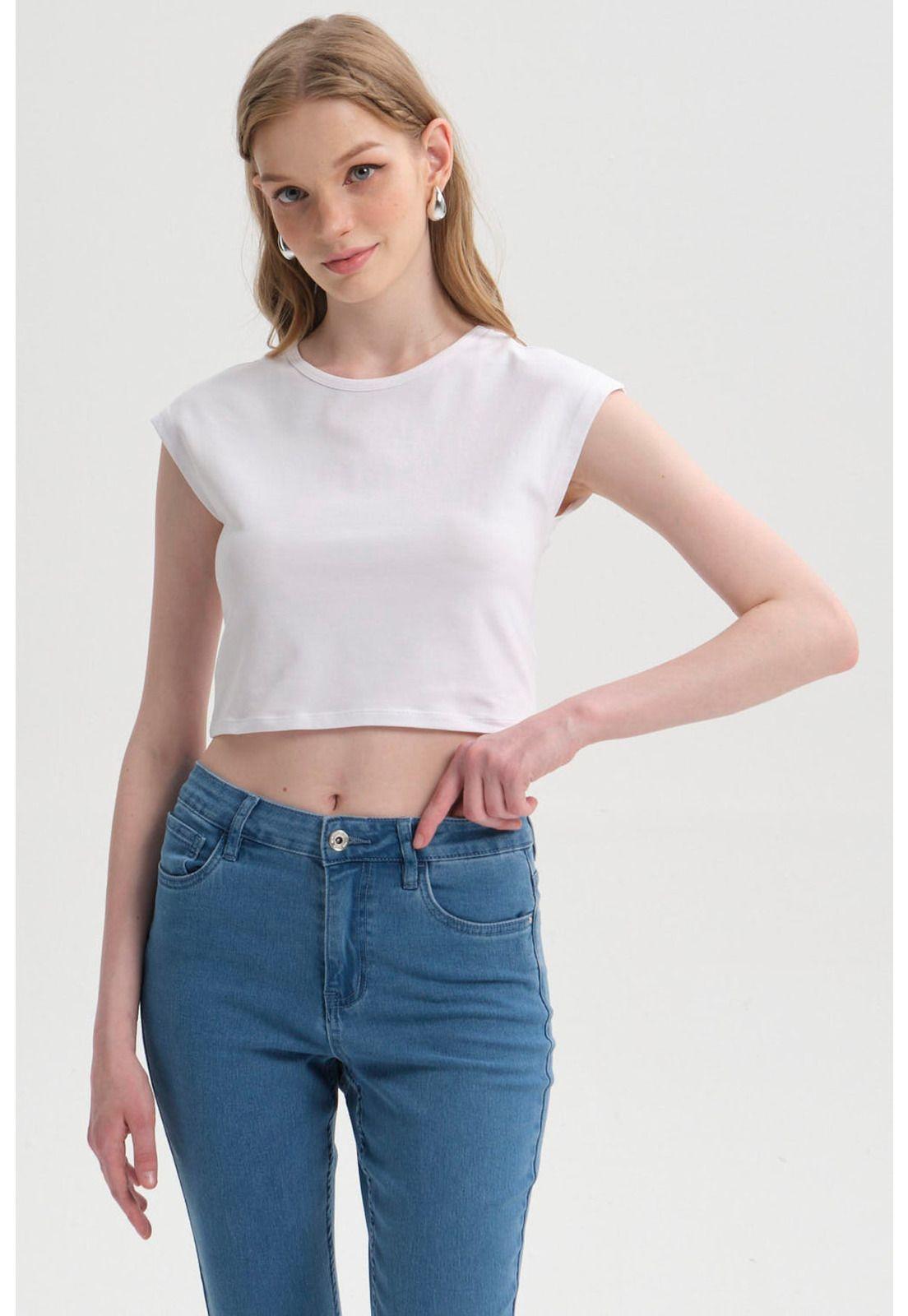 Polera Mujer Crop Blanco-0