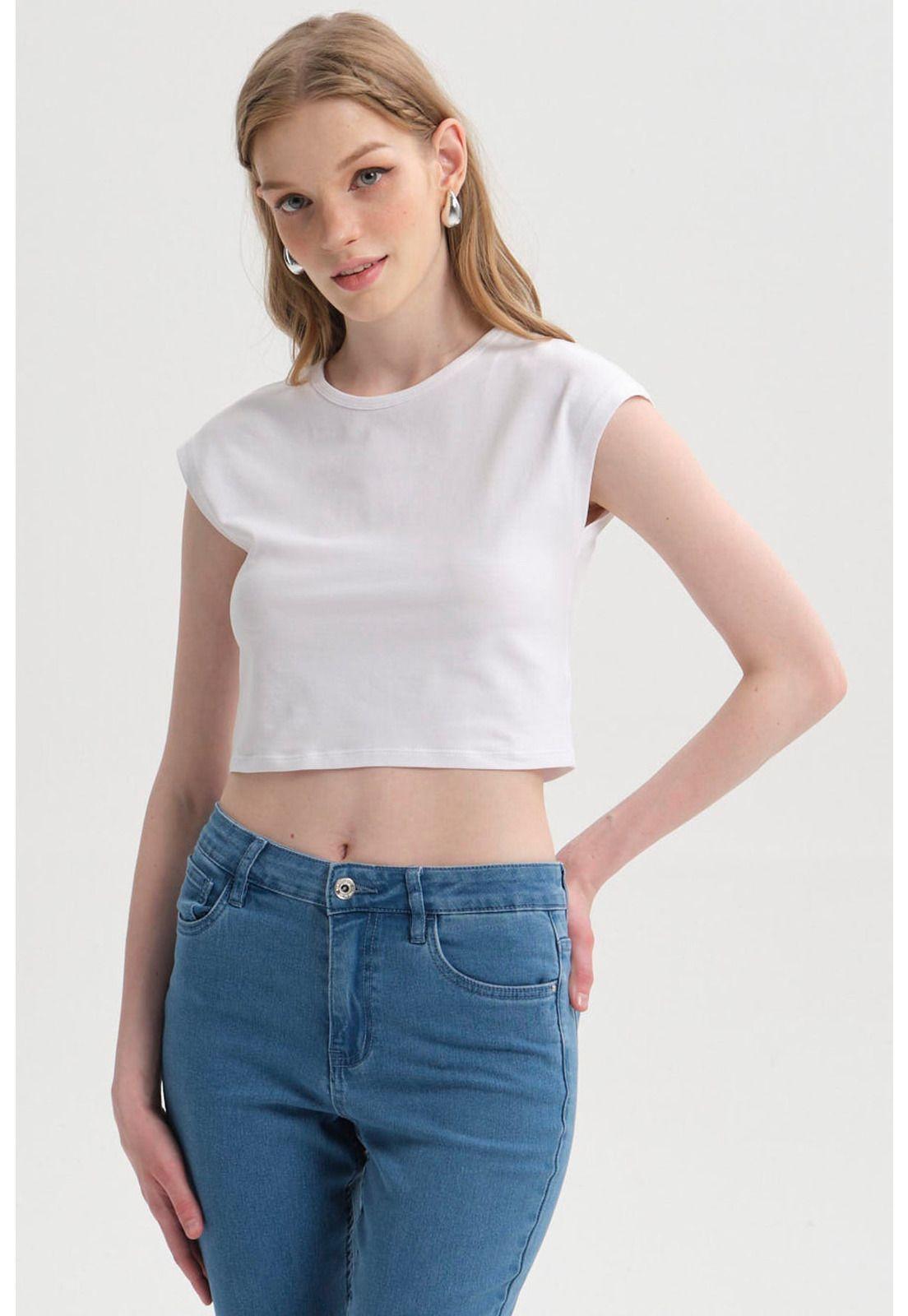 Polera Mujer Crop Blanco-1