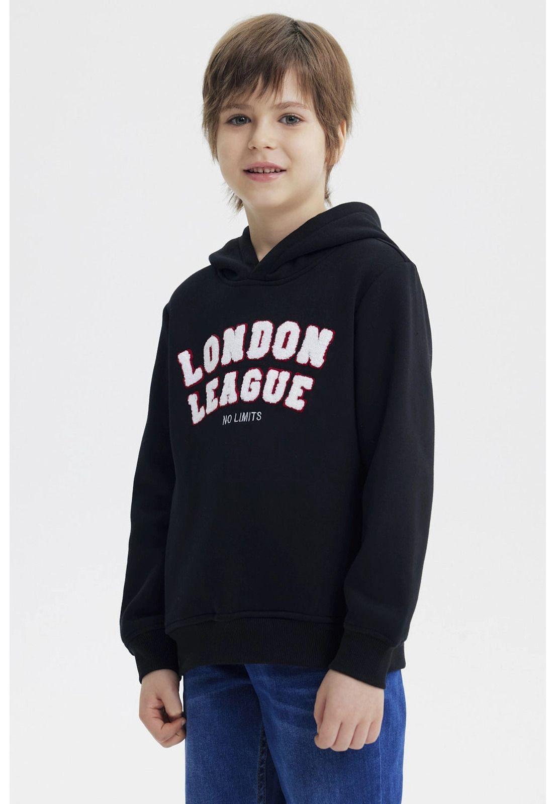 Polerón Niño Slim Con Gorro Negro-1