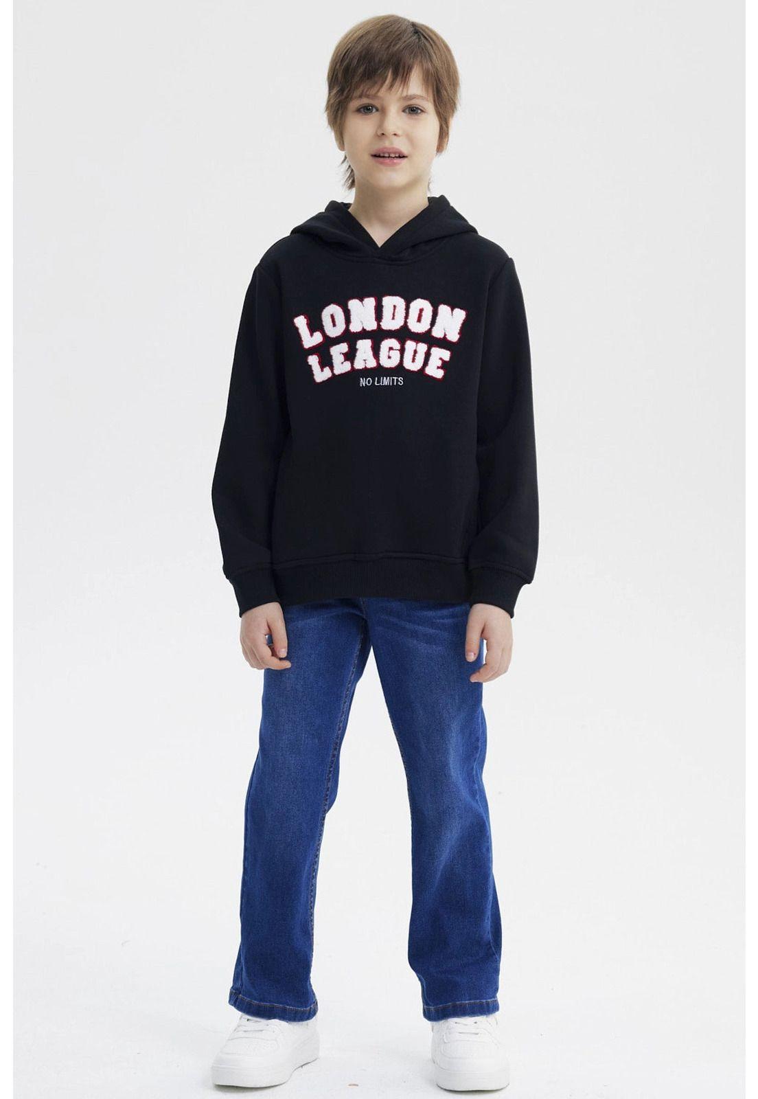 Polerón Niño Slim Con Gorro Negro-3