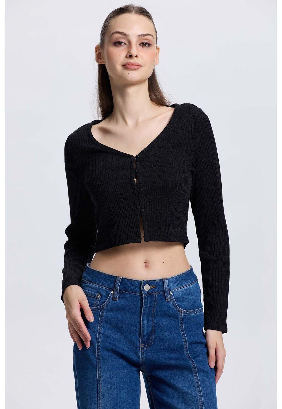 Sweater Mujer Botones Negro - ll-0