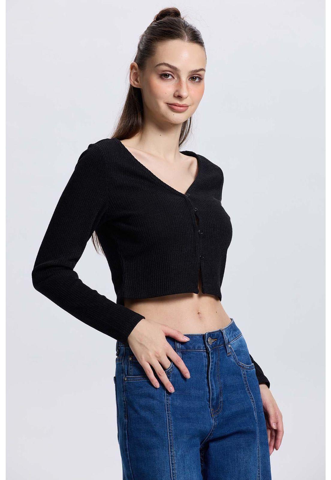 Sweater Mujer Botones Negro - ll-1