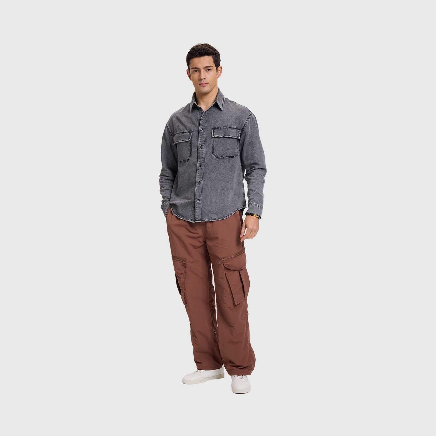 Camisa Hombre Doble Bolsillo Gris Fashion's Park-3