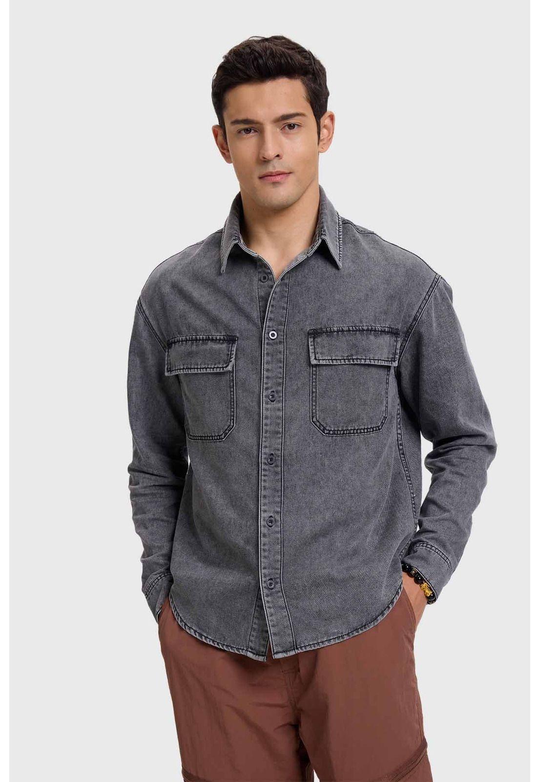 Camisa Hombre Doble Bolsillo Gris-0