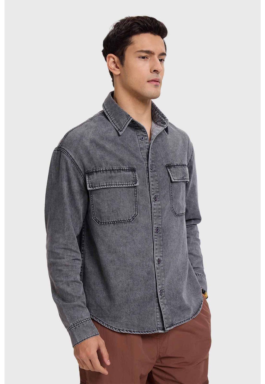 Camisa Hombre Doble Bolsillo Gris-1