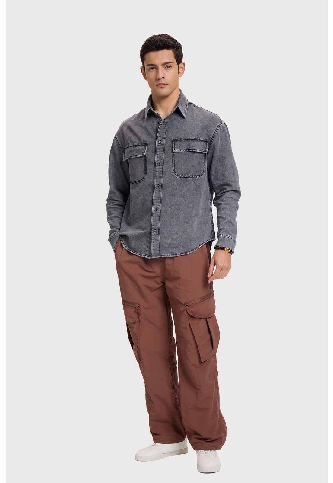 Camisa Hombre Doble Bolsillo Gris-3