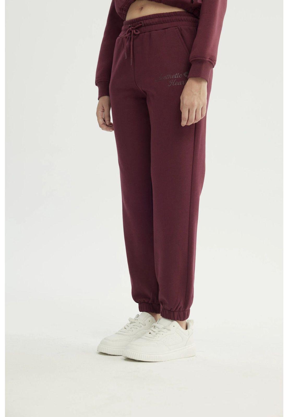 Pantalón Buzo Mujer Pitillo Burdeo-1
