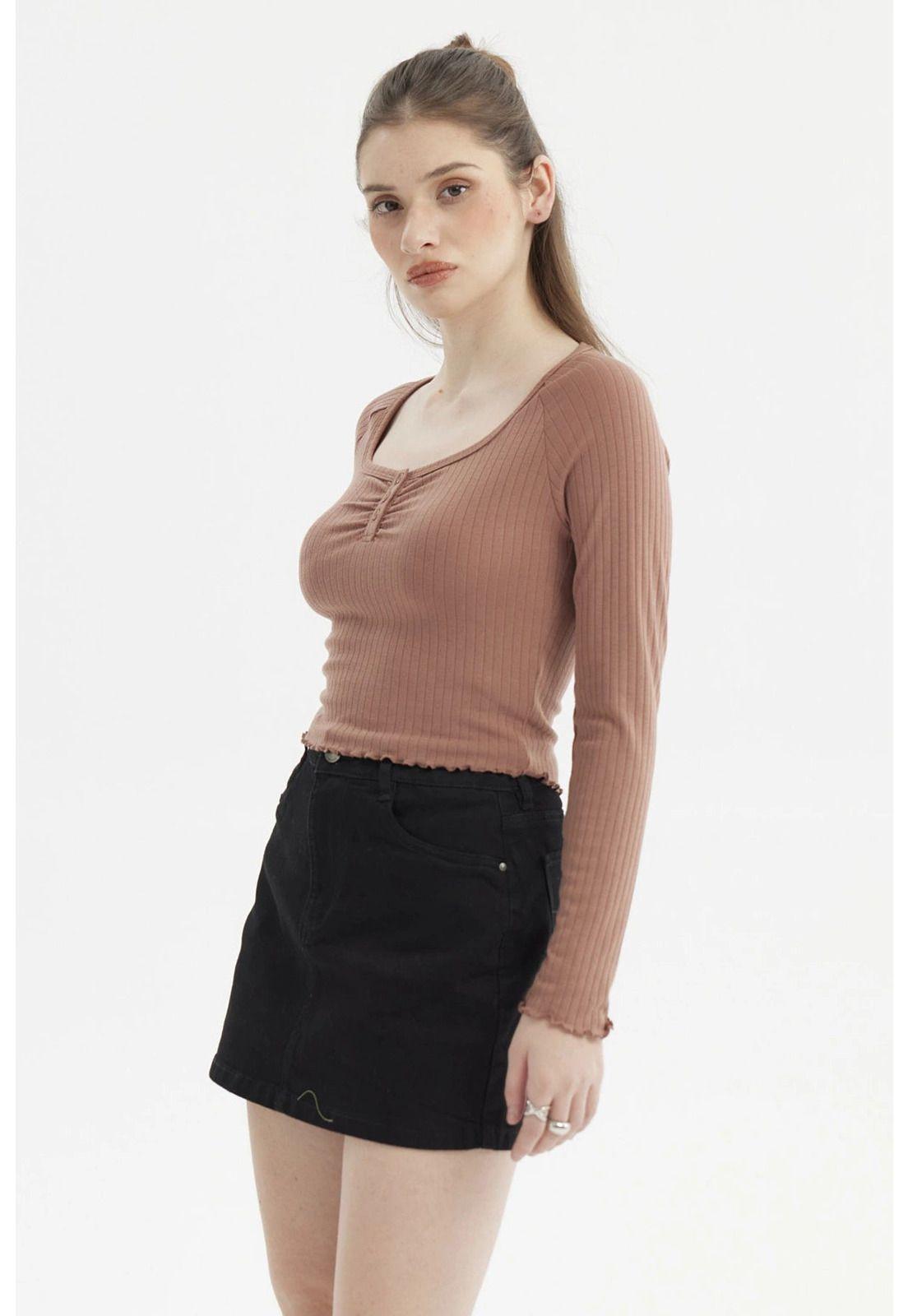 Polera Mujer Escote Abotonado Verde Olivo-1