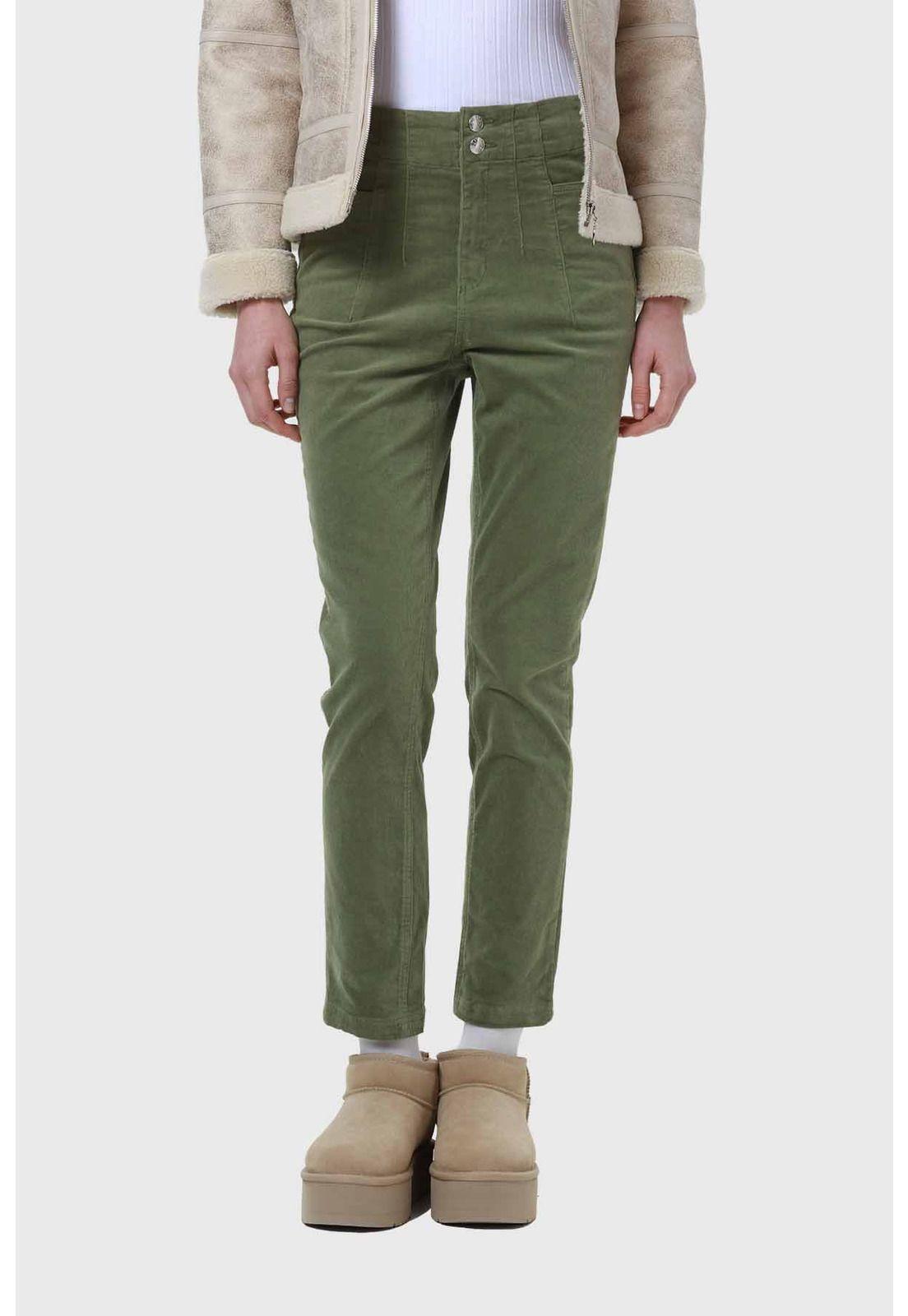 Pantalón Mujer Slim Cotelé Verde-0