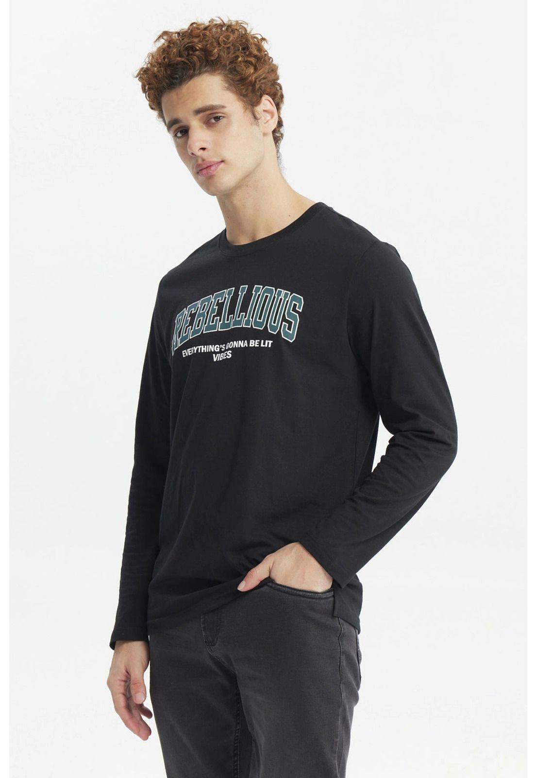 Polera Hombre Larga Con Print Negro-1