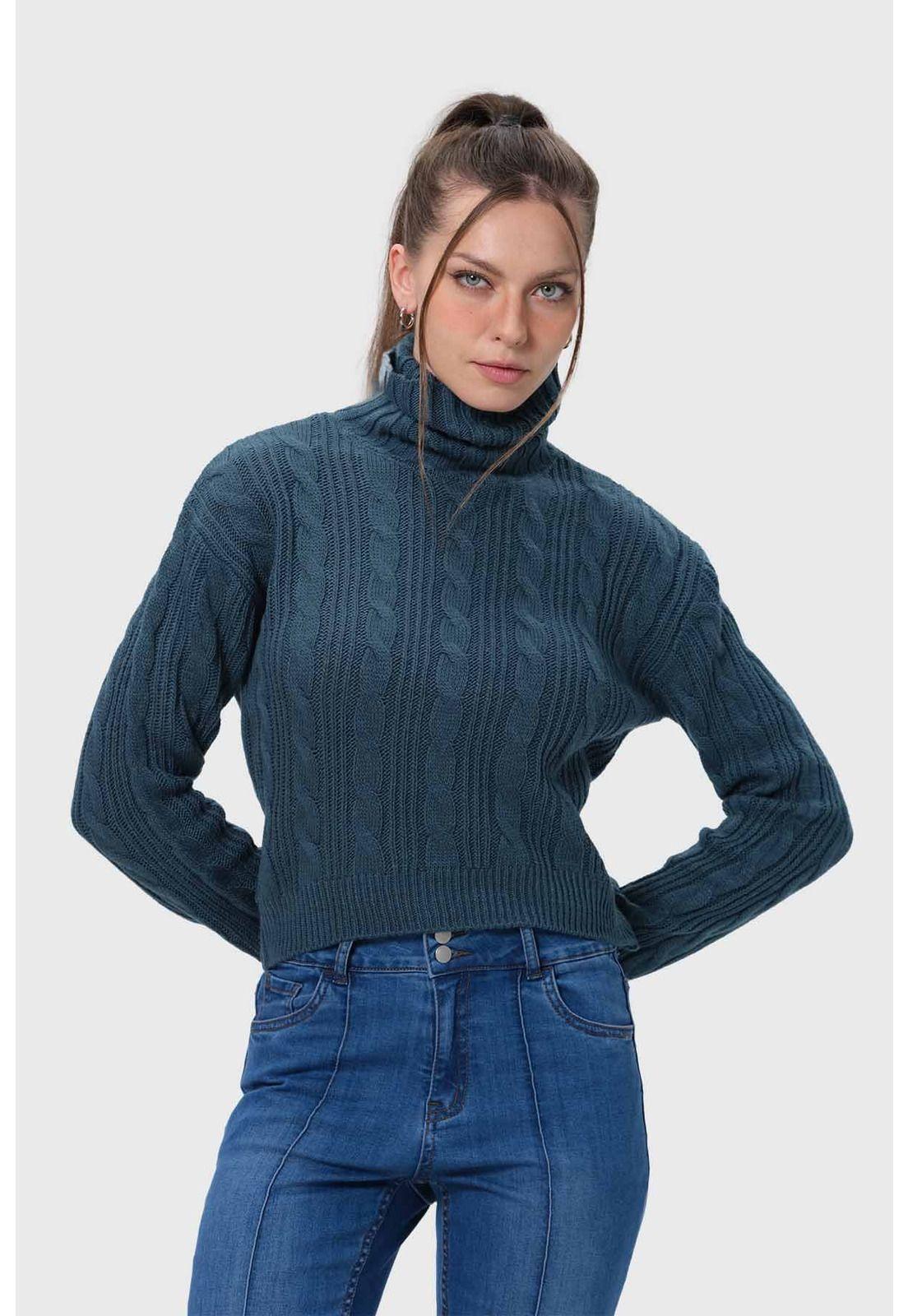 Sweater Mujer Trenzado Verde Esmeralda-0