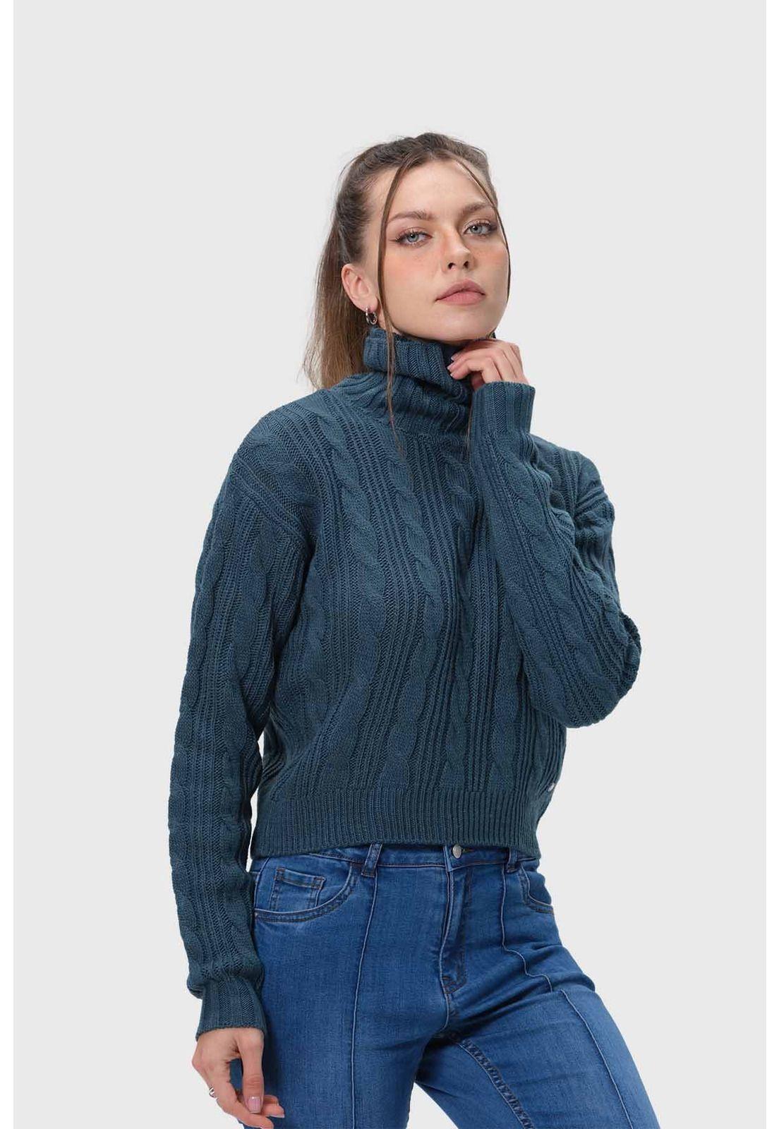 Sweater Mujer Trenzado Verde Esmeralda-1