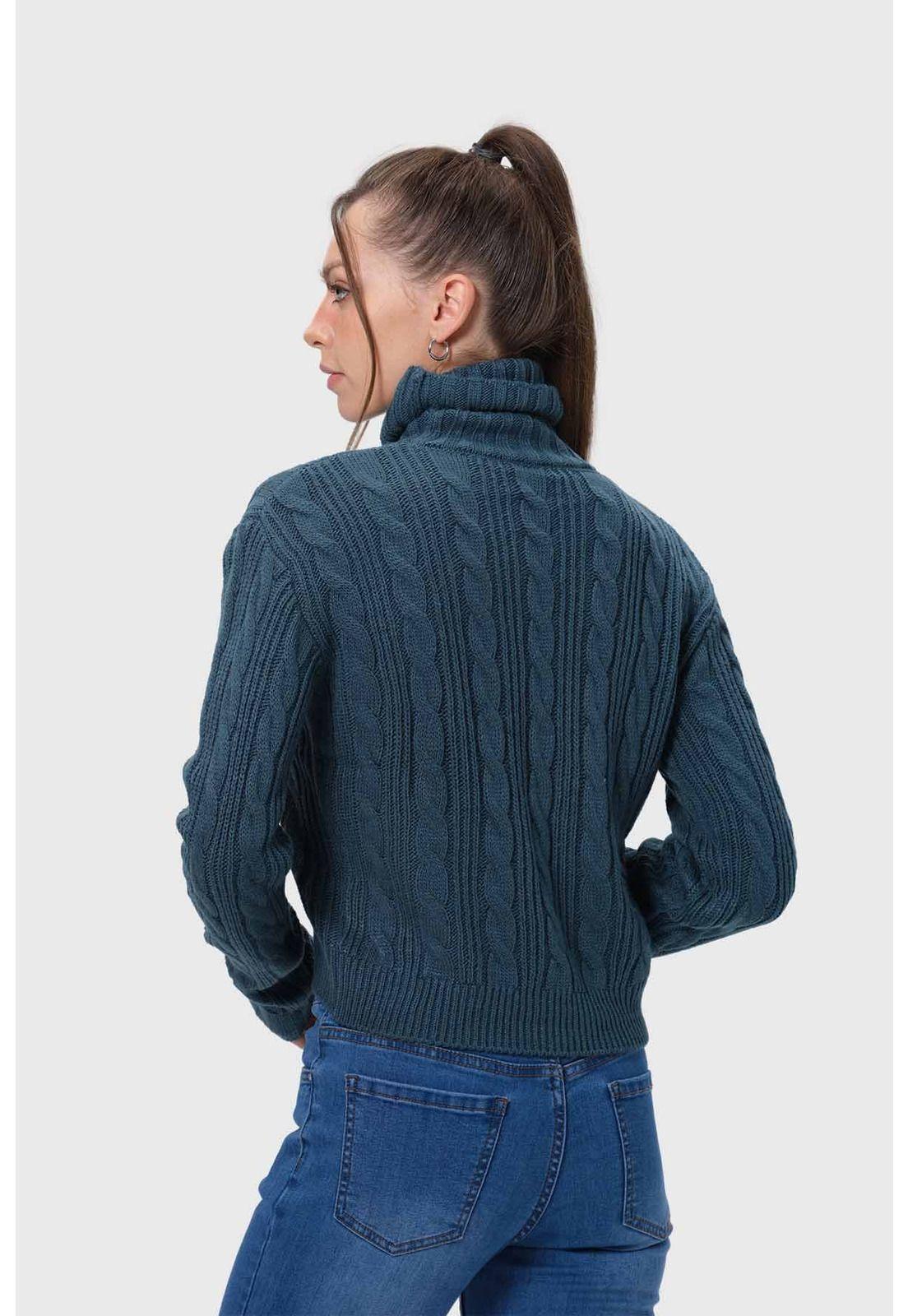 Sweater Mujer Trenzado Verde Esmeralda-2