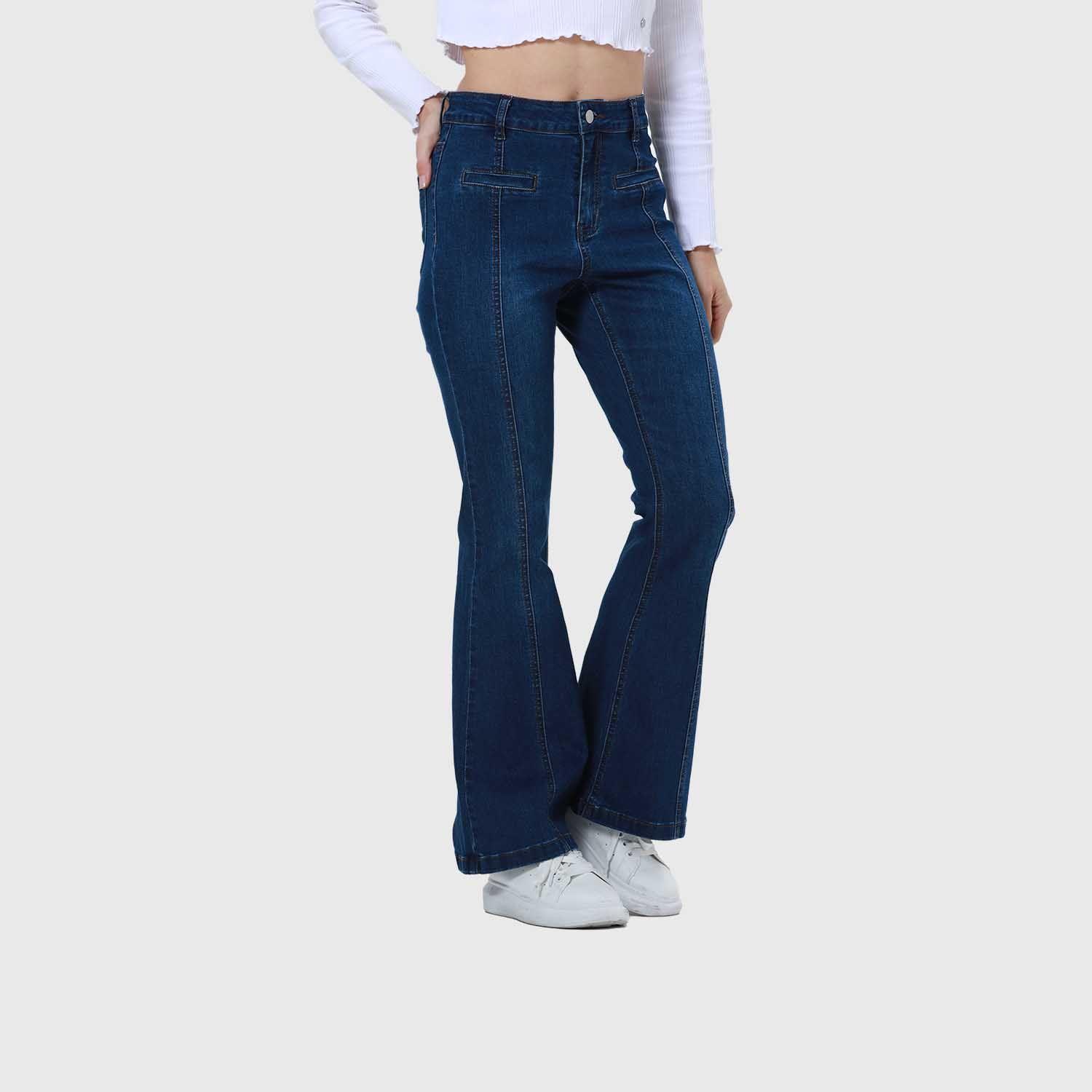 Jeans Mujer Flare Linea Push Azul Oscuro-1