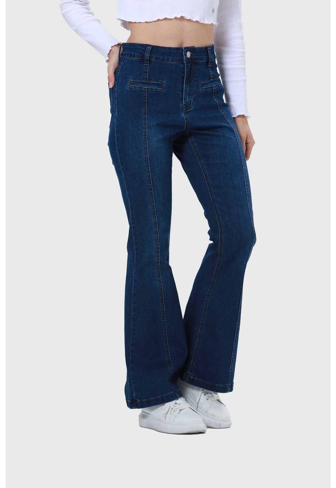 Jeans Mujer Flare Línea Push Azul-1