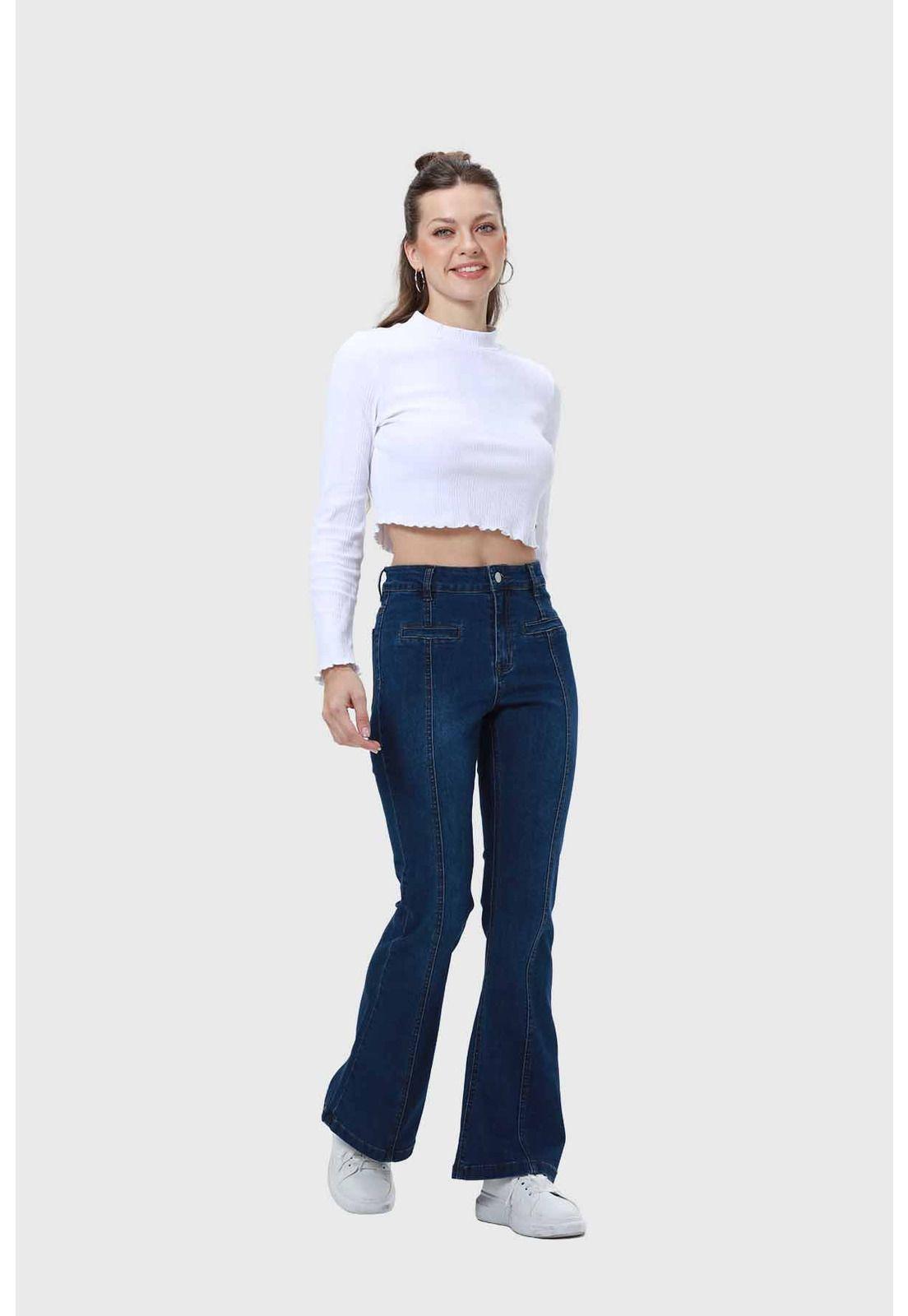 Jeans Mujer Flare Línea Push Azul-3