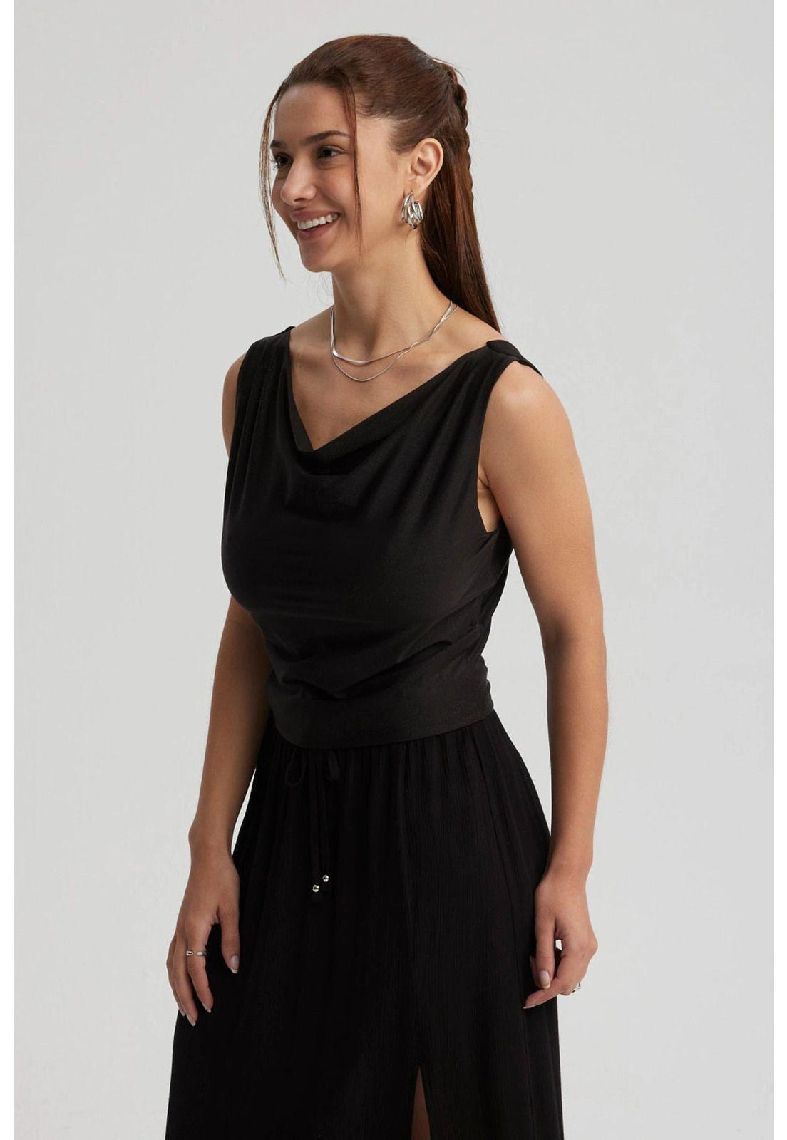 Polera Mujer Drapeada Noche Negro-1