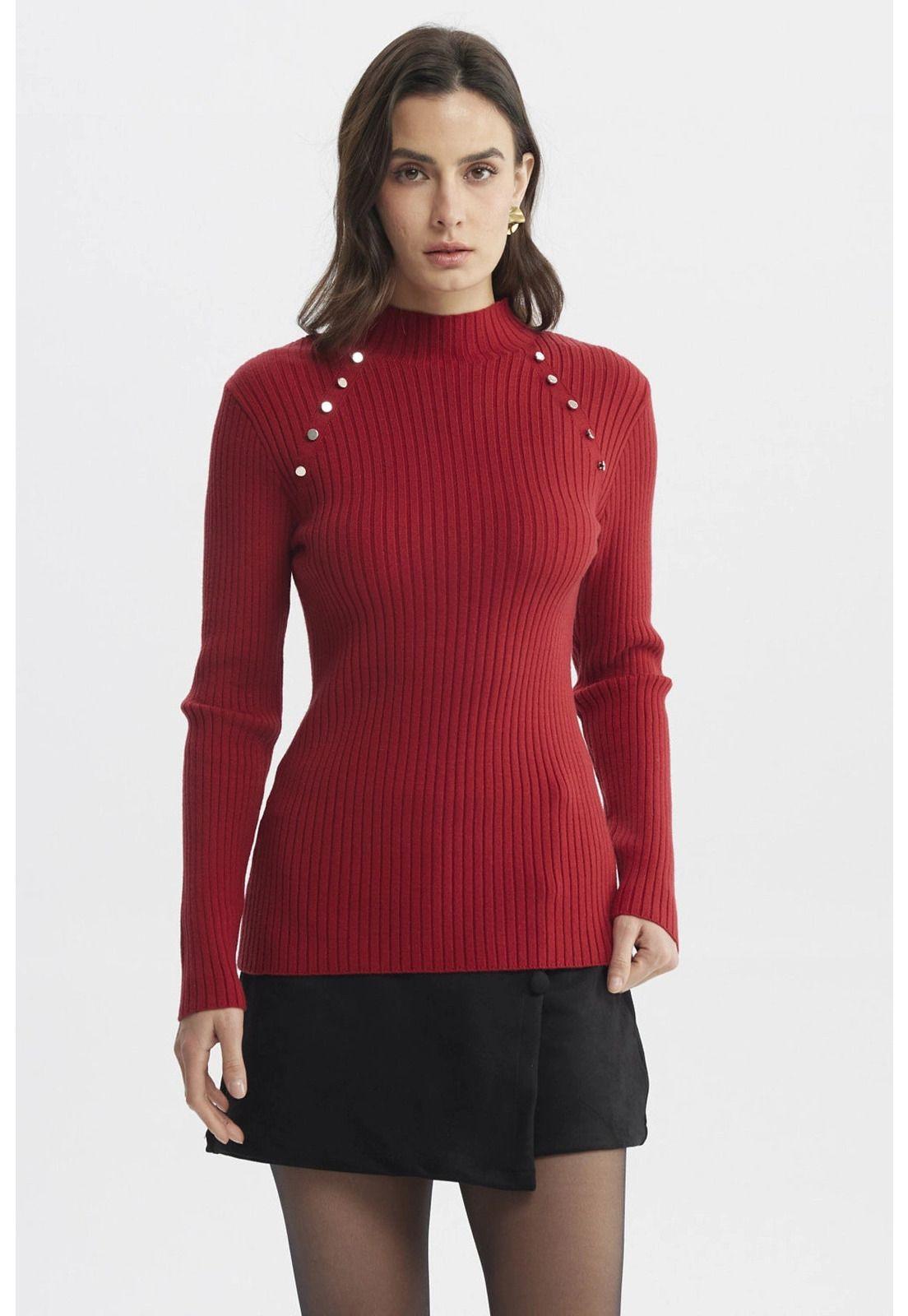 Sweater Mujer Ajustado Rojo Oscuro-0