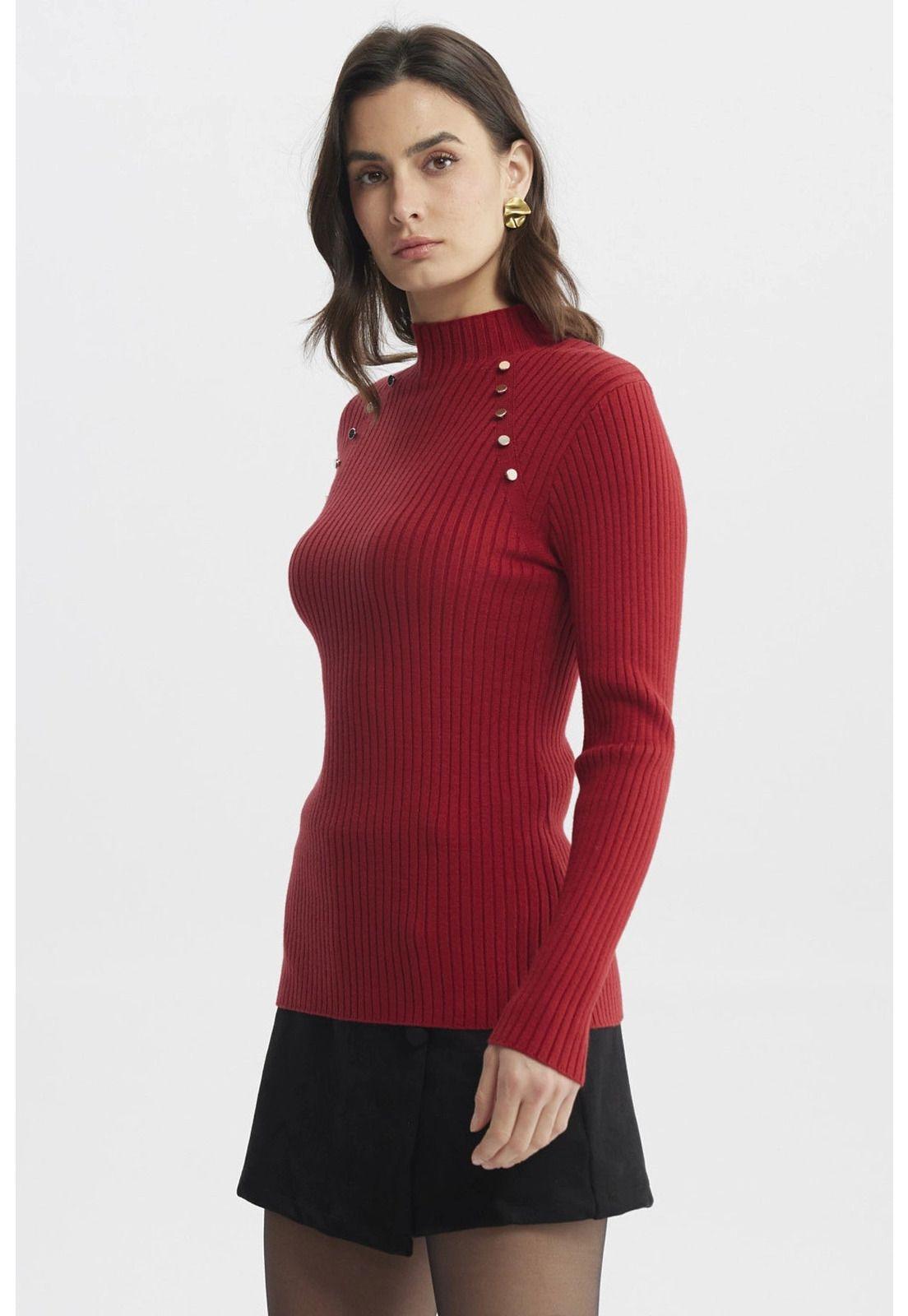Sweater Mujer Ajustado Rojo Oscuro-1