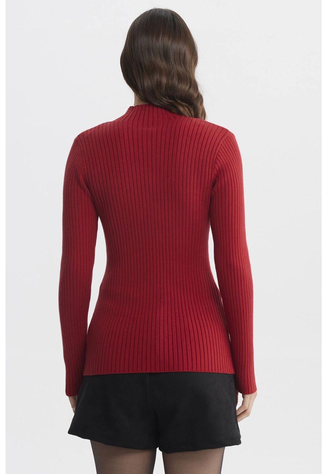 Sweater Mujer Ajustado Rojo Oscuro-2