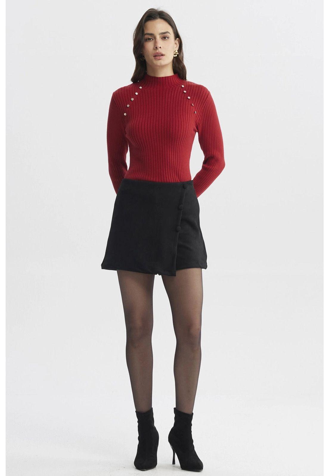 Sweater Mujer Ajustado Rojo Oscuro-3