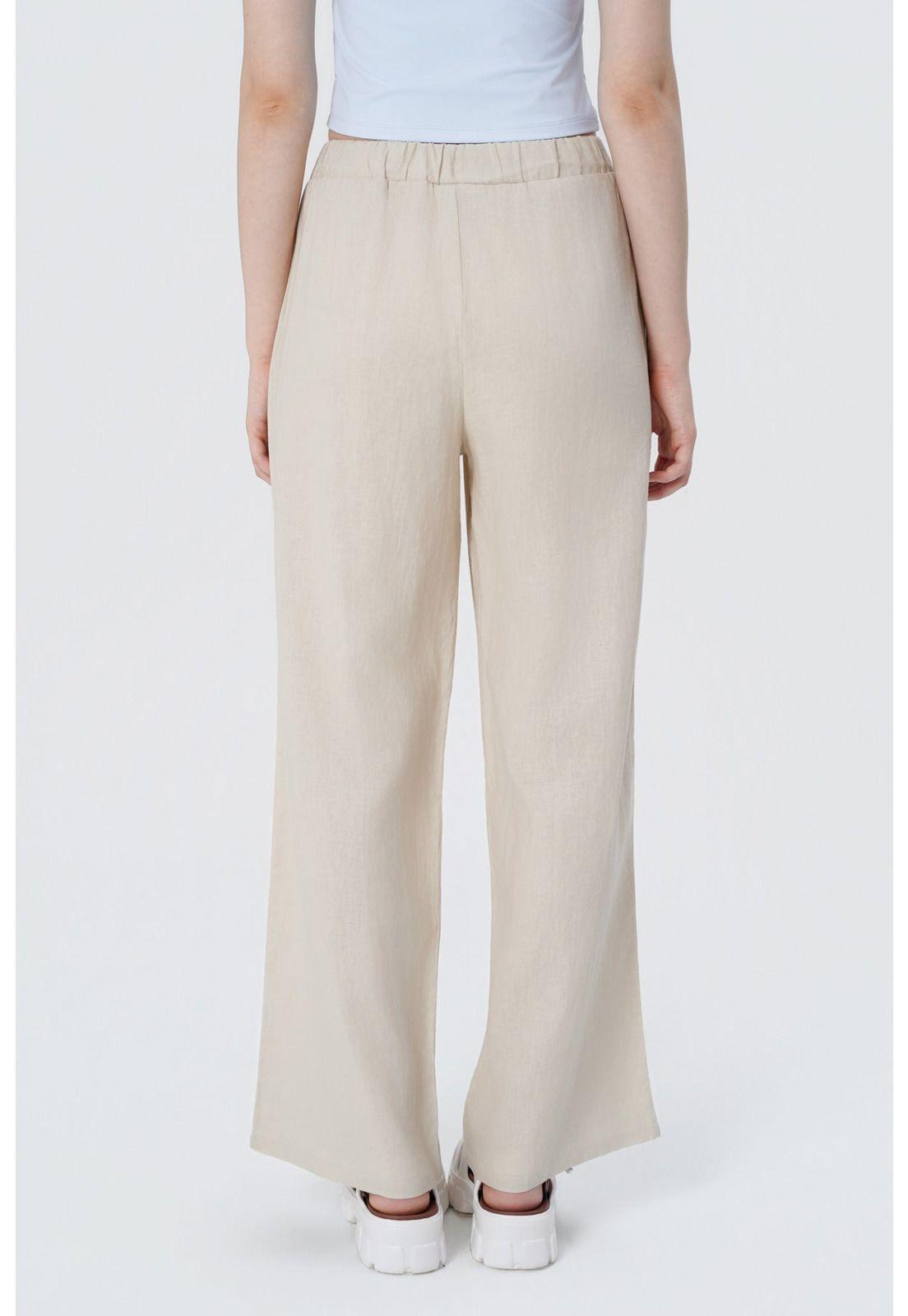 Pantalón Wide Leg Mujer Beige Claro-2