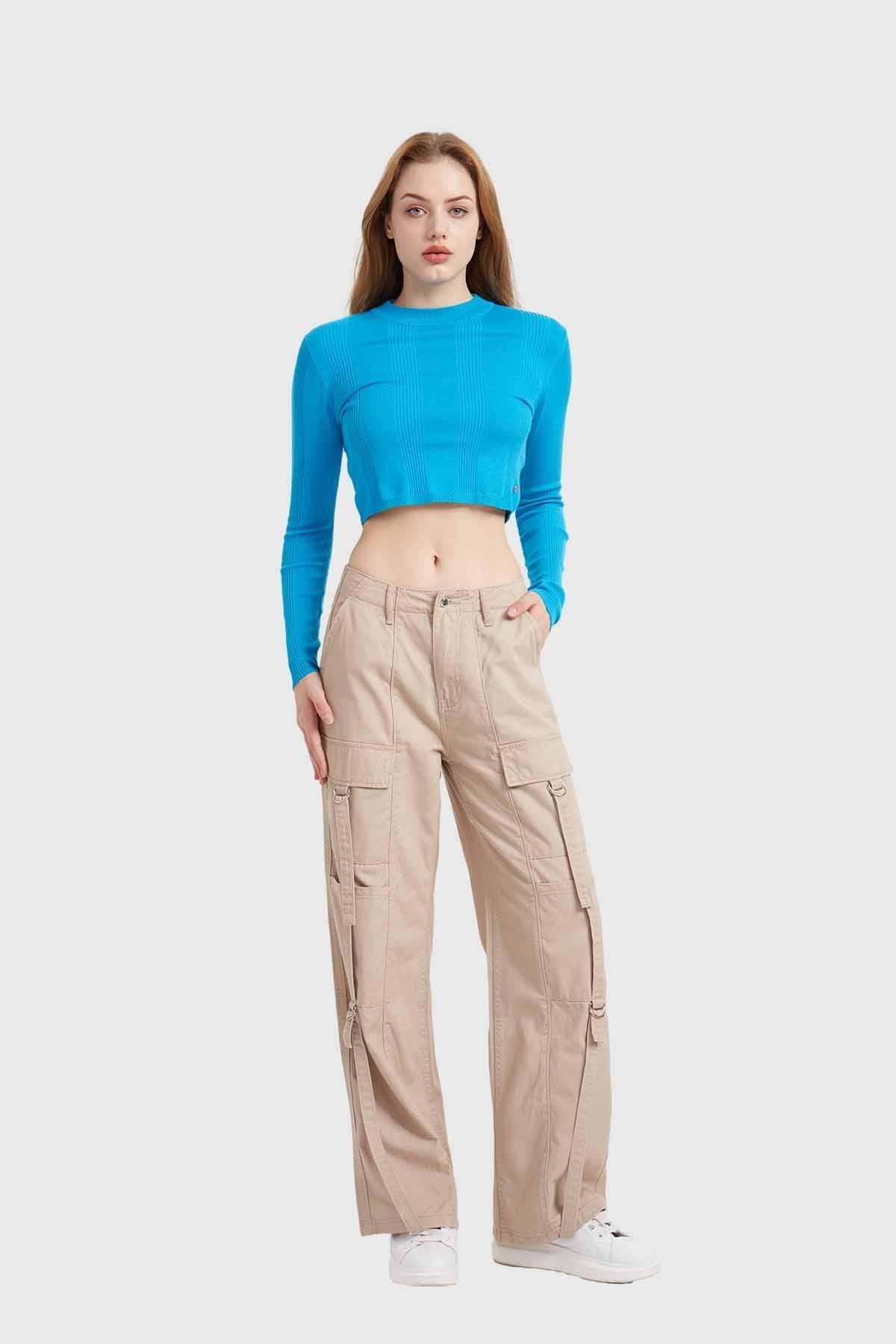 Sweater Mujer Crop Azul-3
