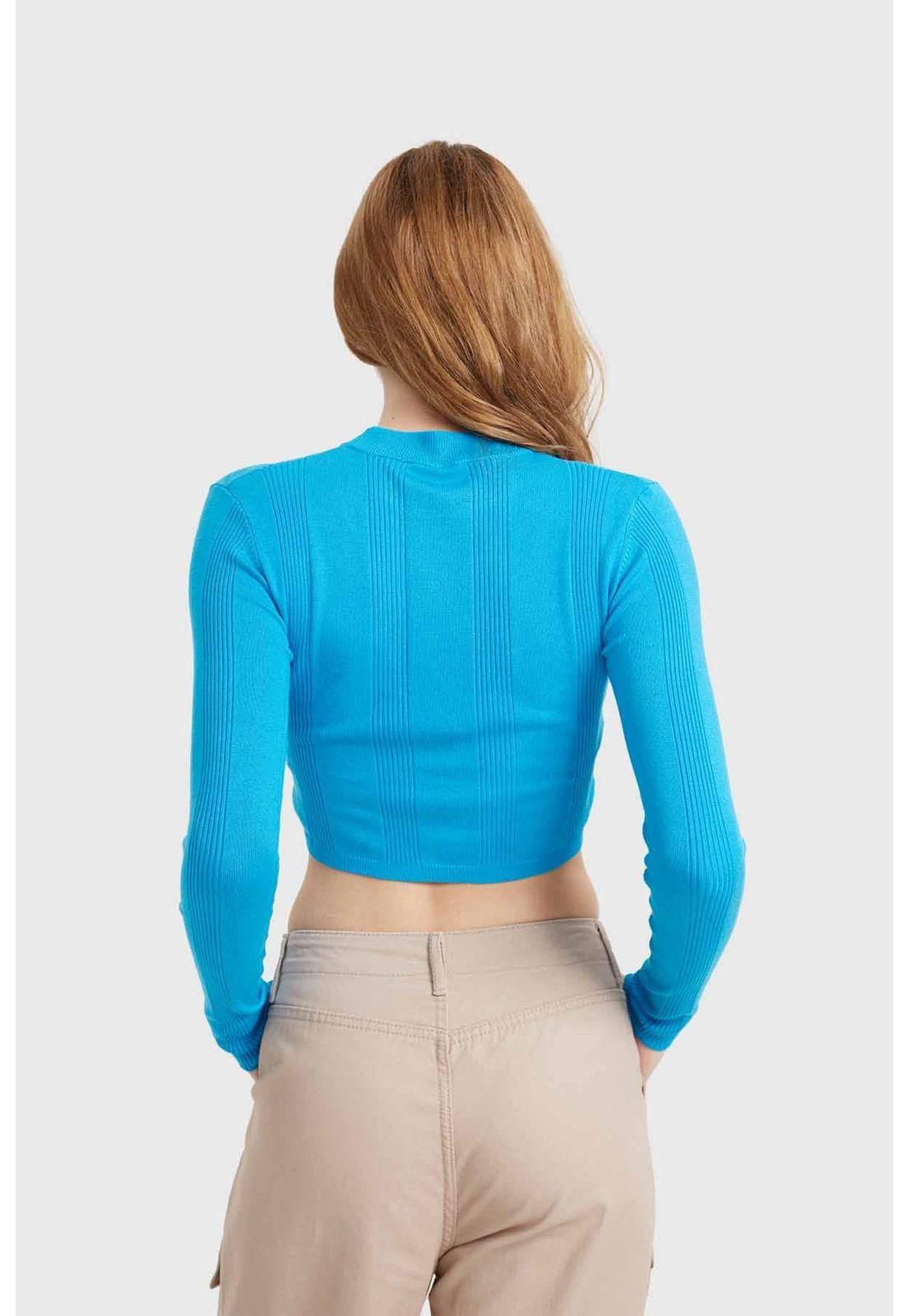 Sweater Mujer Crop Azul-2