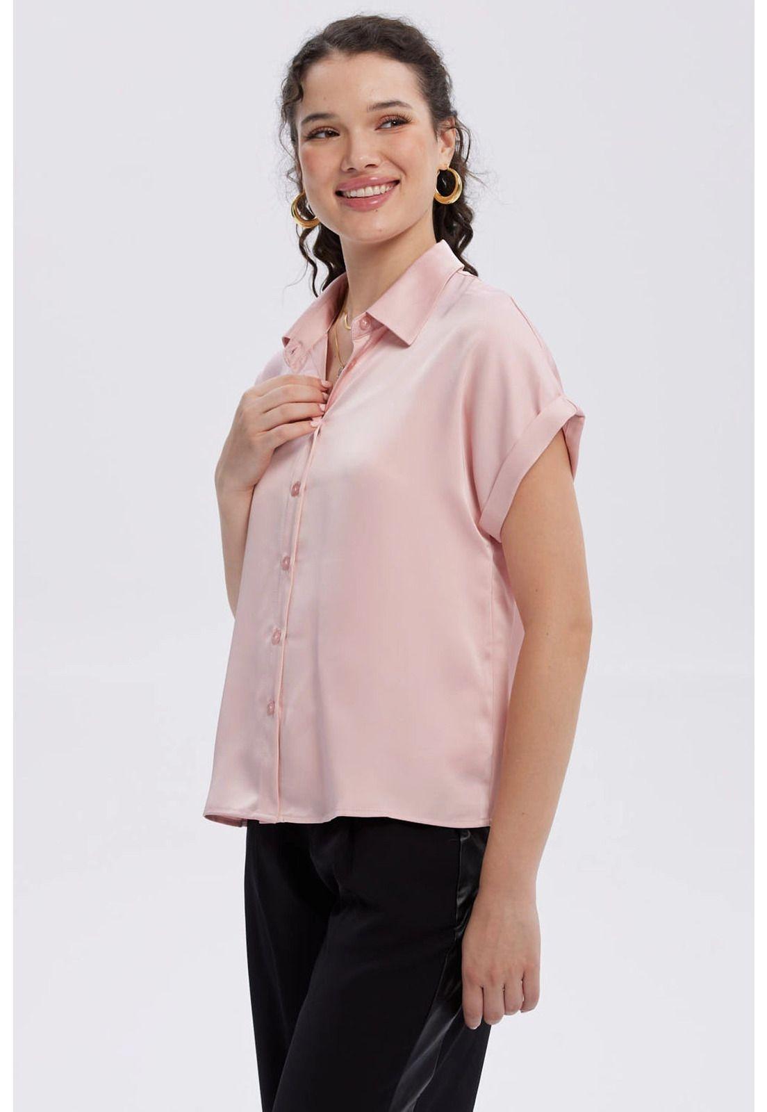Blusa Mujer Satín Abotonada Palo Rosa-1