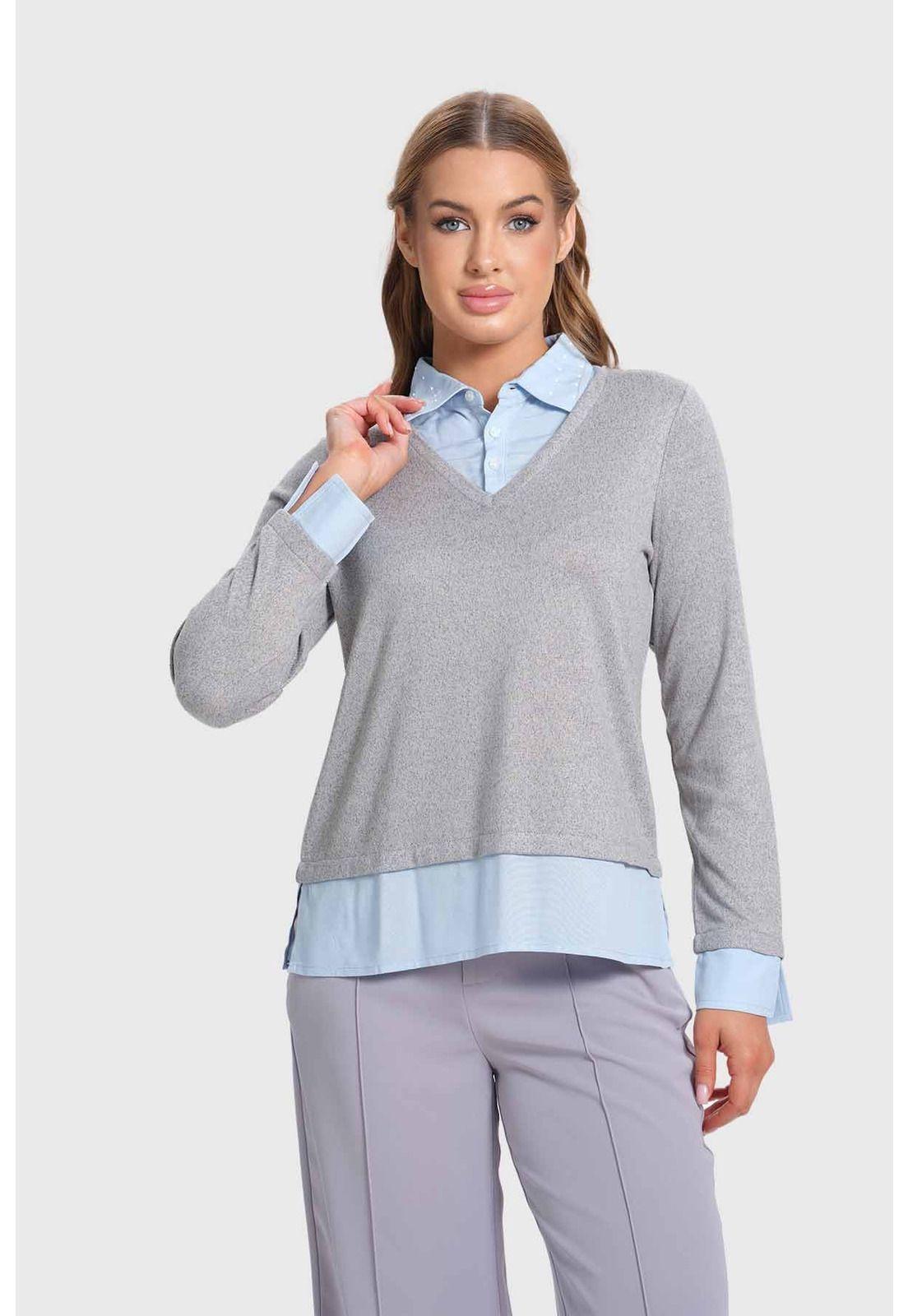 Sweater Mujer Estilo Blusa Gris Melange-0