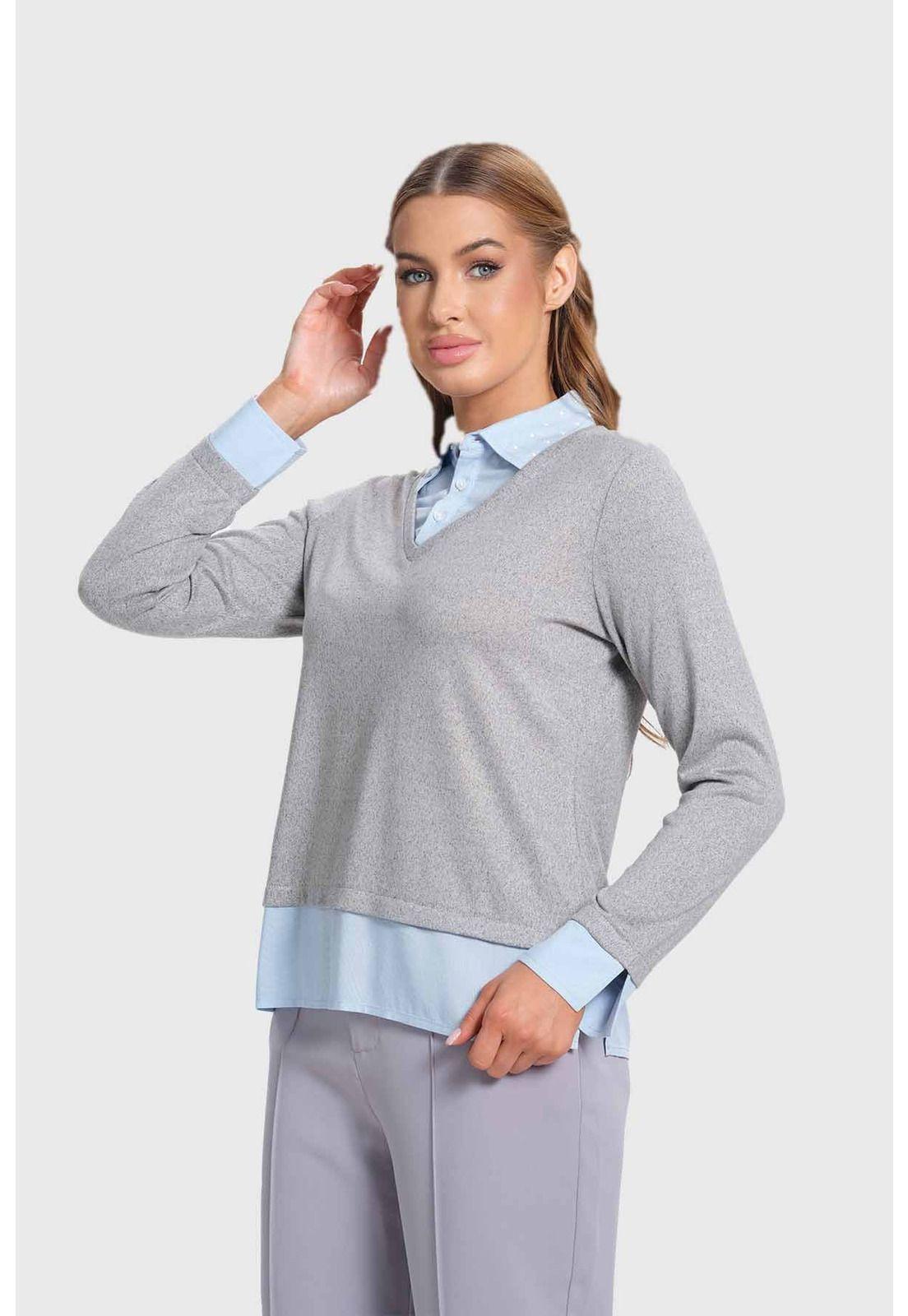 Sweater Mujer Estilo Blusa Gris Melange-1