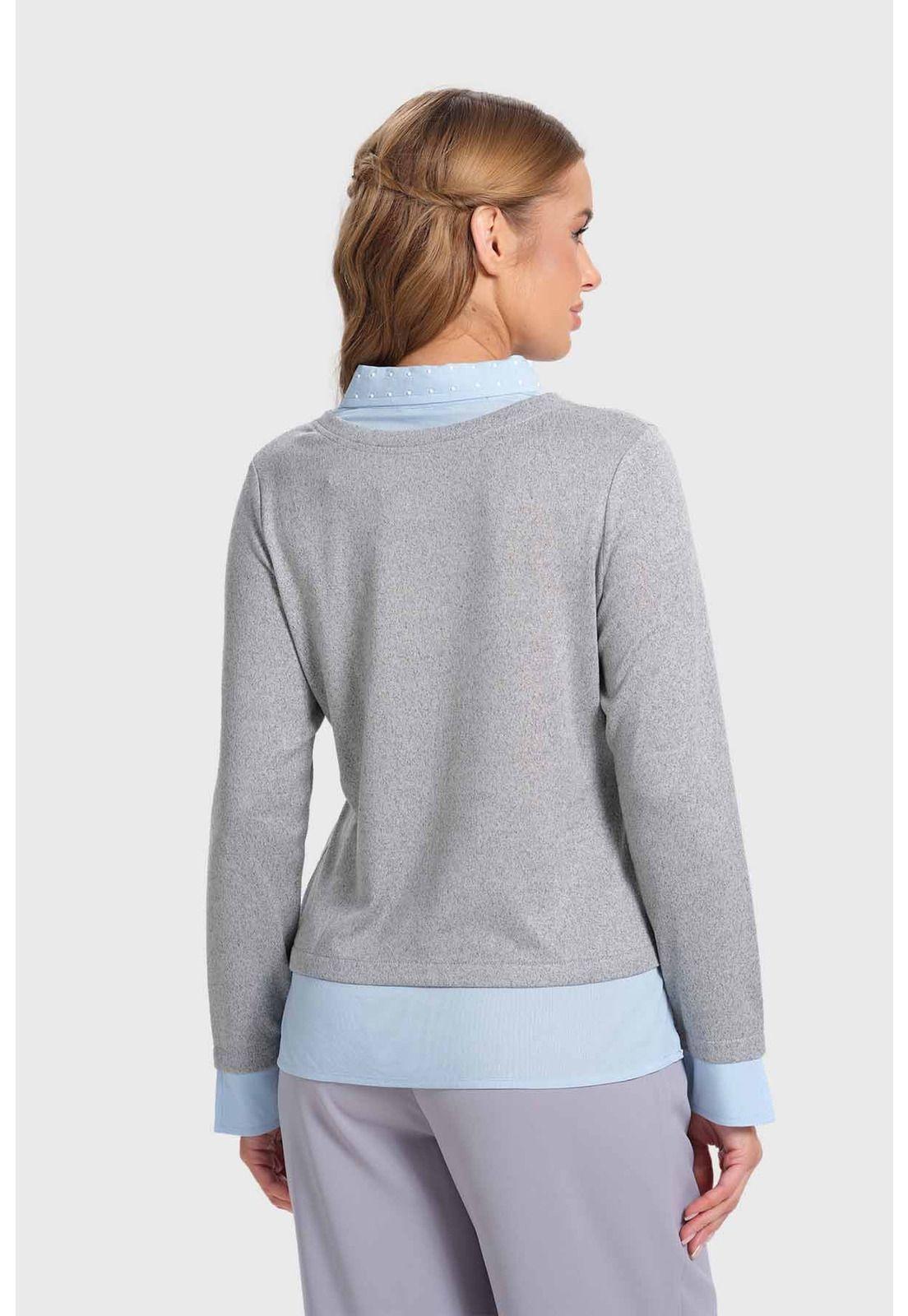 Sweater Mujer Estilo Blusa Gris Melange-2