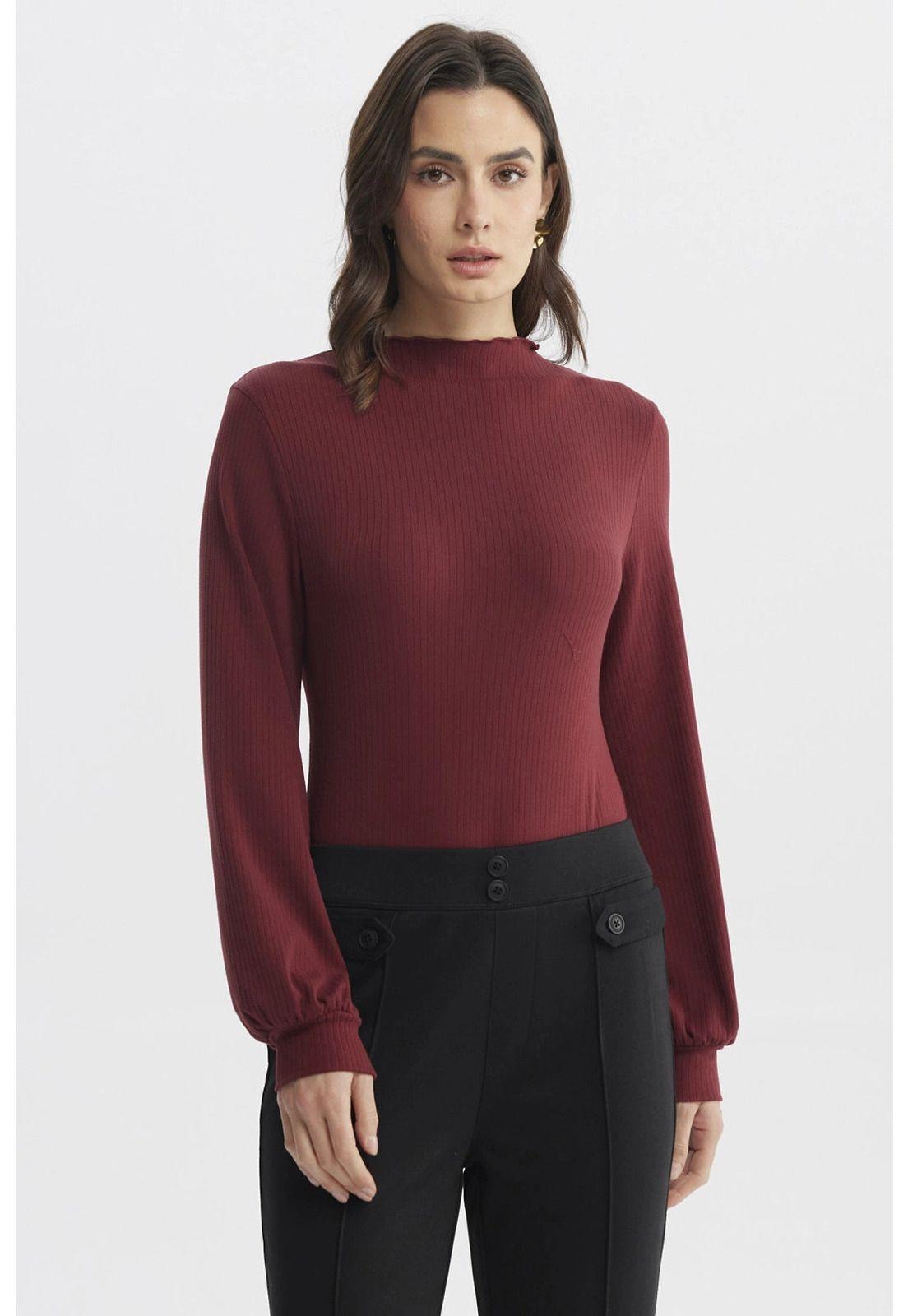 Polera Mujer Cuello Alto Burdeo-0