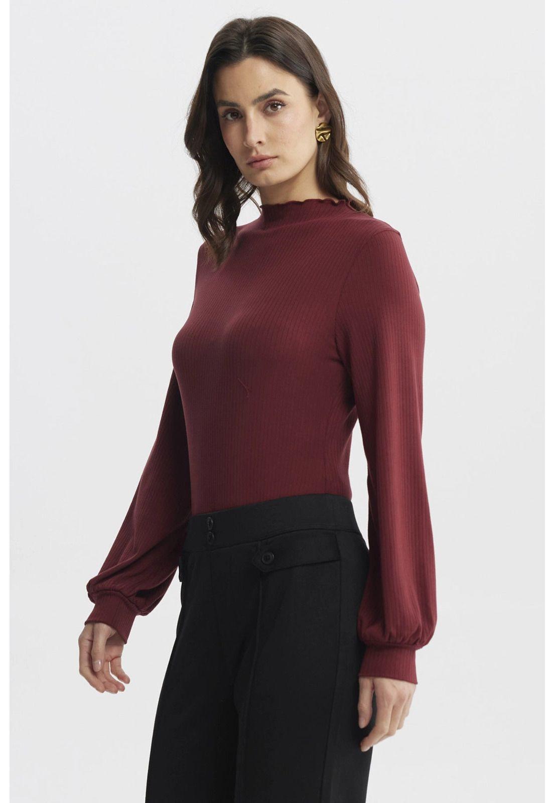Polera Mujer Cuello Alto Burdeo-1
