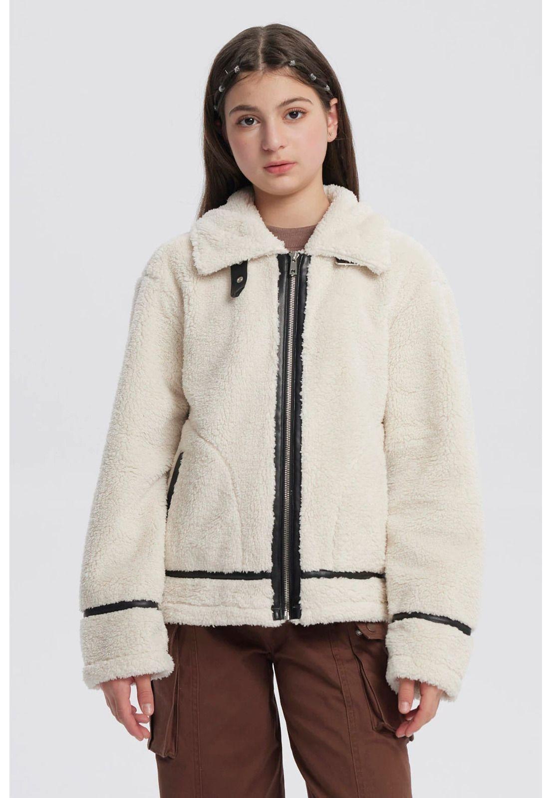 Chaqueta Niña Cuello Camisero Crudo-0