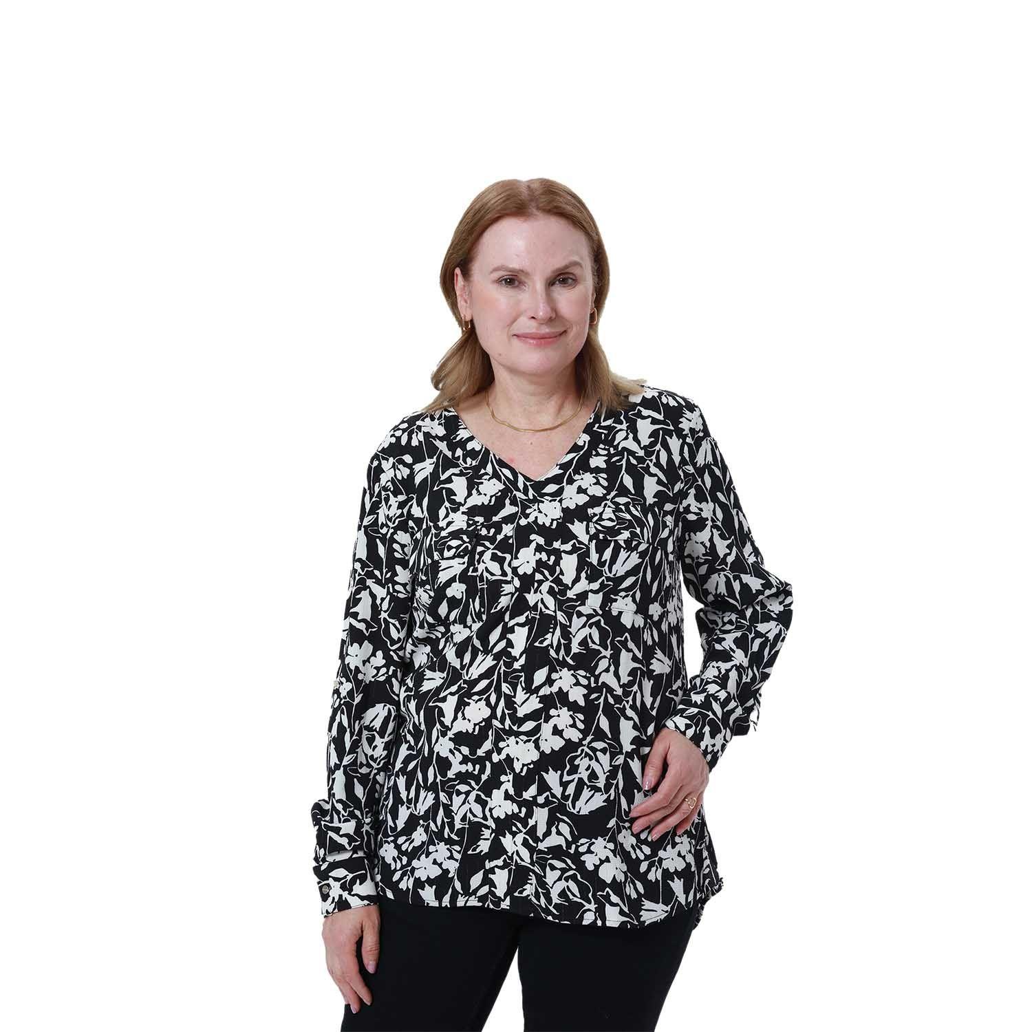 Blusa Mujer Pinza Pliegue Delantero Negro Fsp Ii-0
