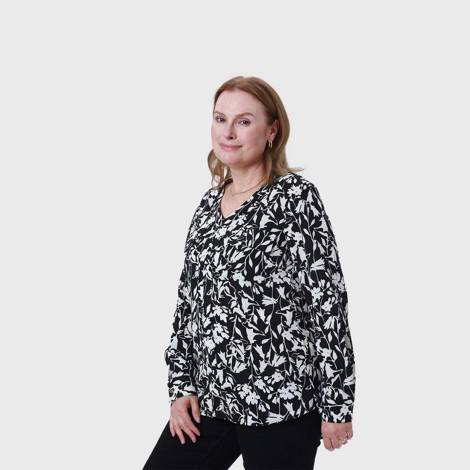 Blusa Mujer Pinza Pliegue Delantero Negro Fsp Ii-1
