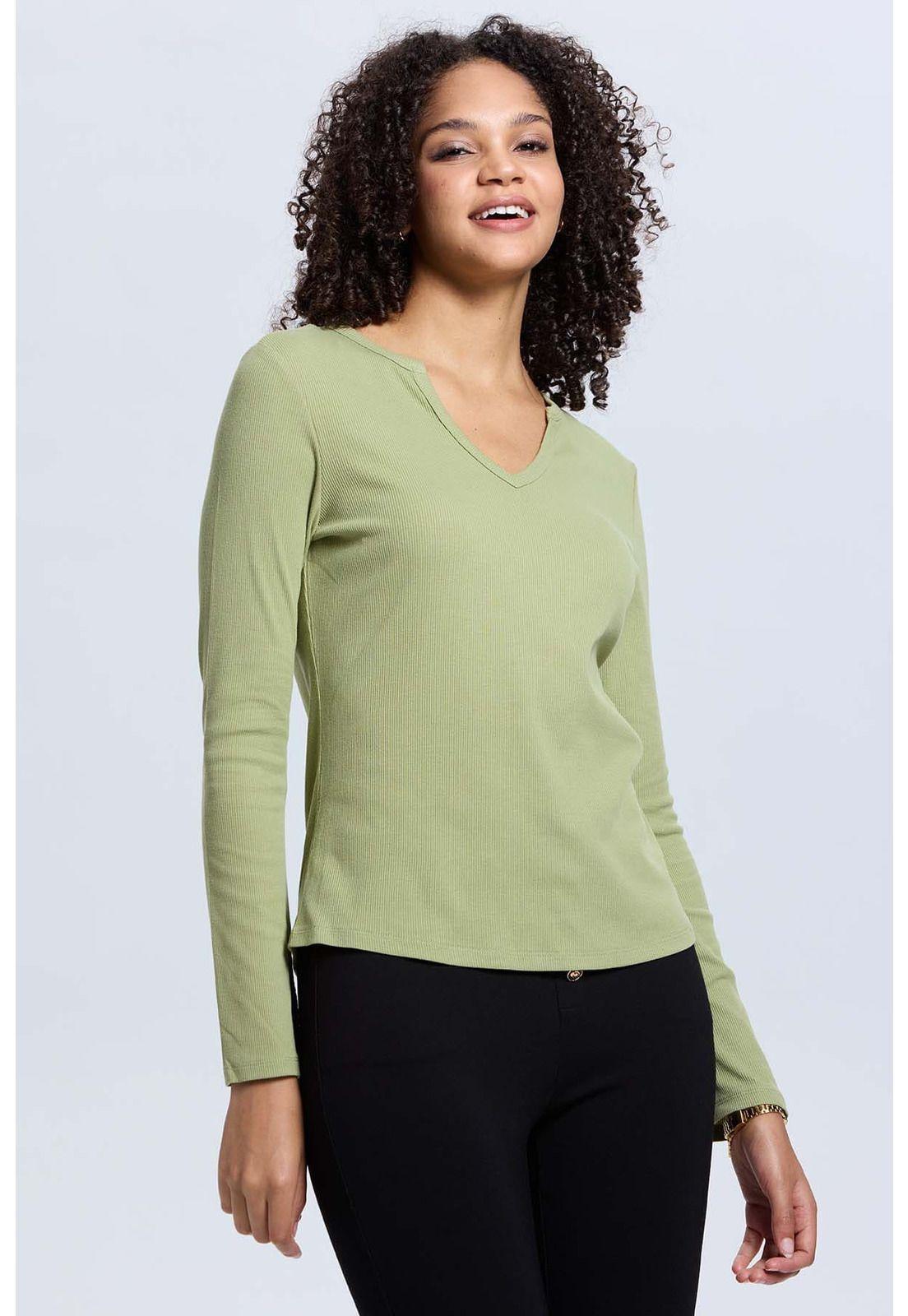 Polera Mujer Rib Lisa Verde Musgo-1