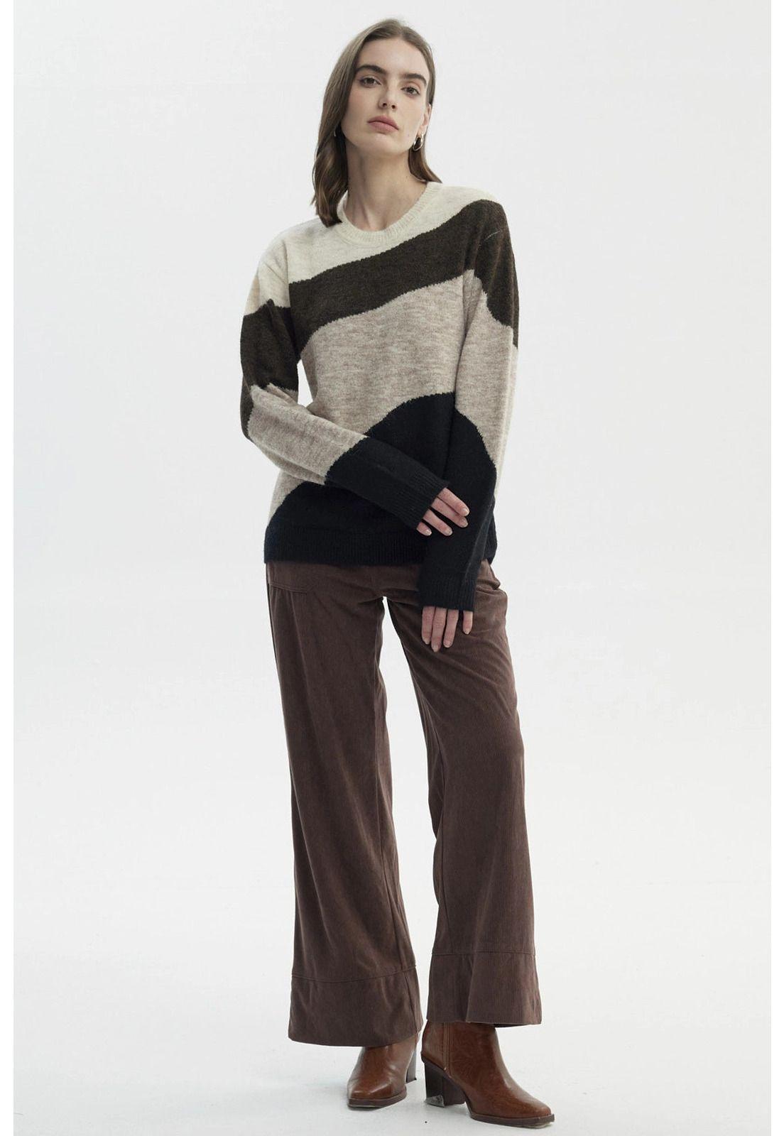 Sweater Mujer Slim Cuello Redondo Café - ll-3