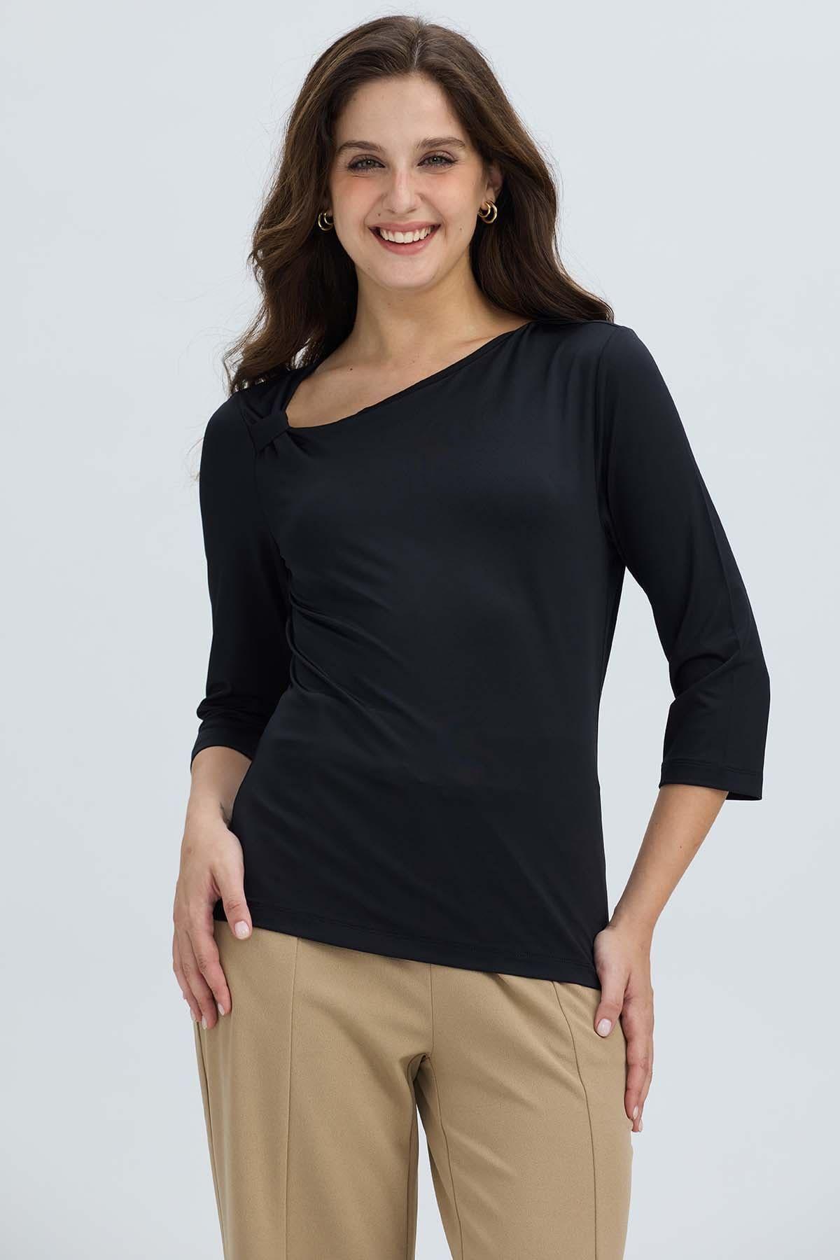 Polera Mujer Detalle Hombro Negro-0