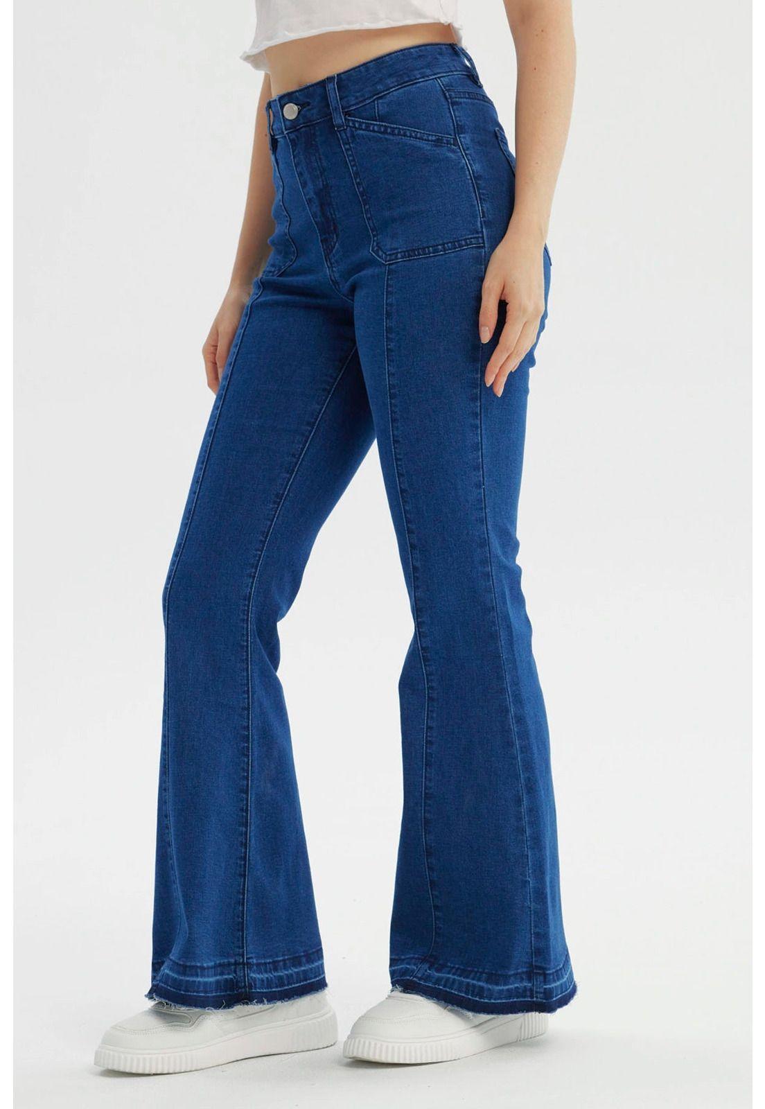 Jeans Mujer Flare Azul Oscuro - V-1