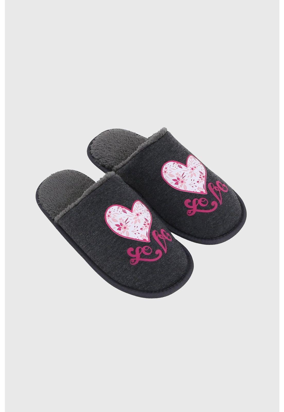 Pantufla Mujer Peludo Print Gris-1