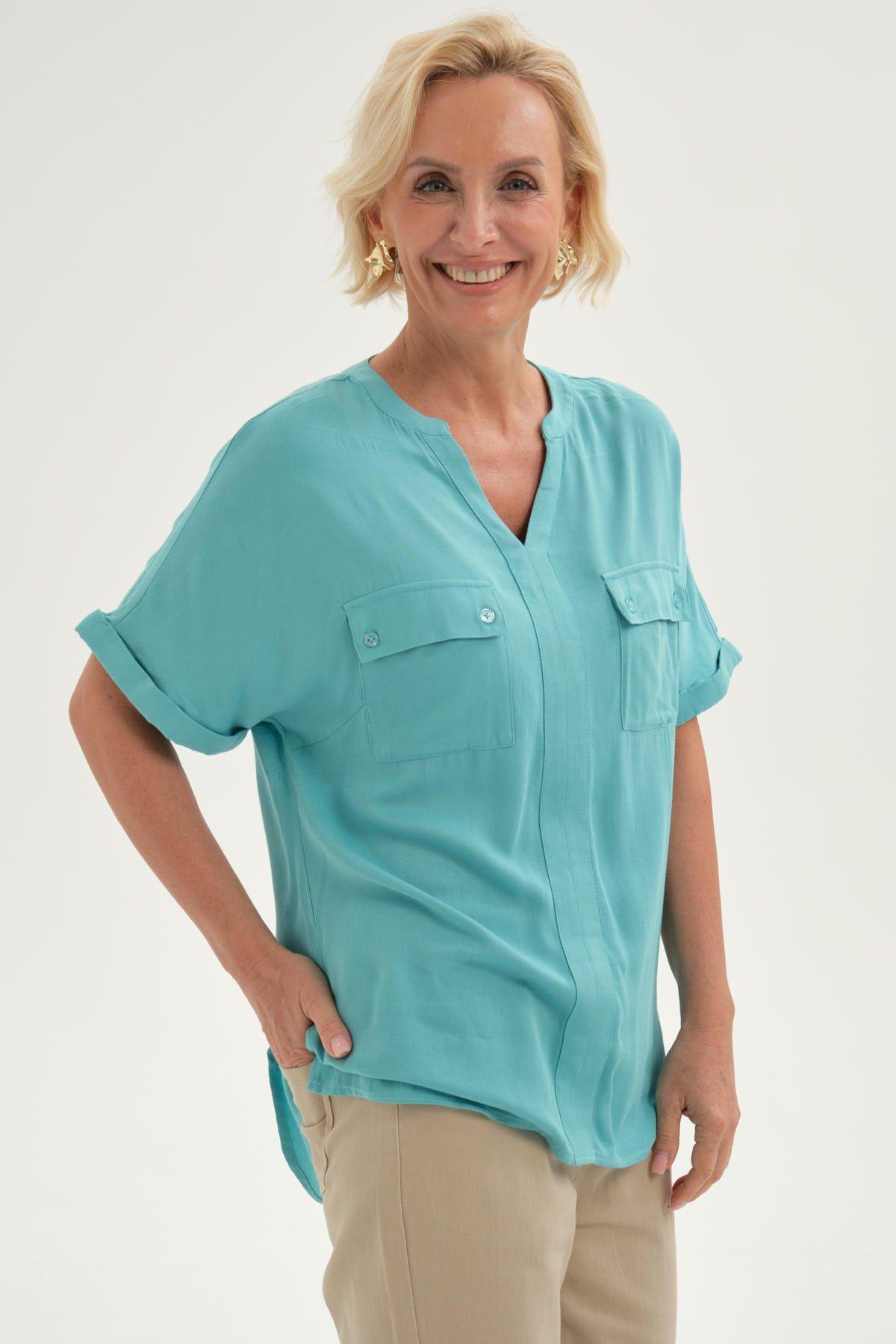 Blusa Mujer Lisa 2 Tapetas Celeste-1
