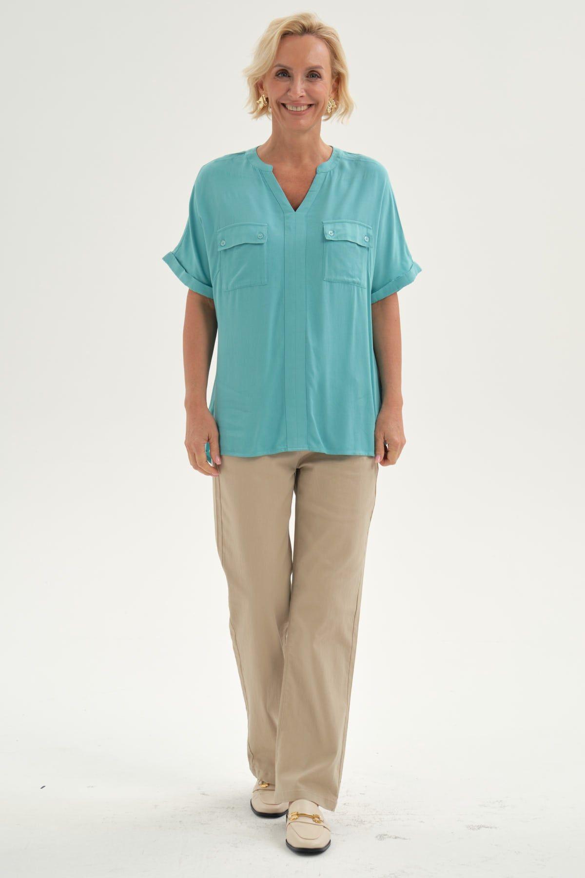 Blusa Mujer Lisa 2 Tapetas Celeste-3