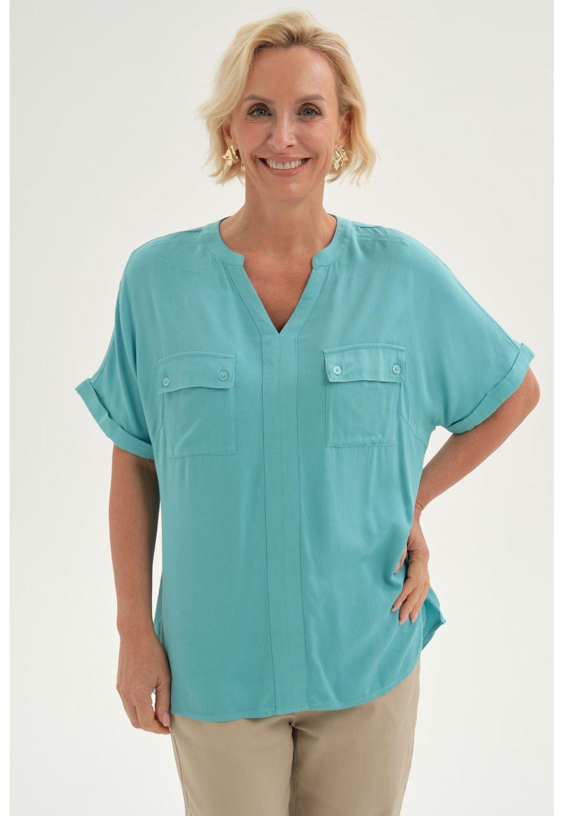 Blusa Mujer Lisa 2 Tapetas Celeste-0