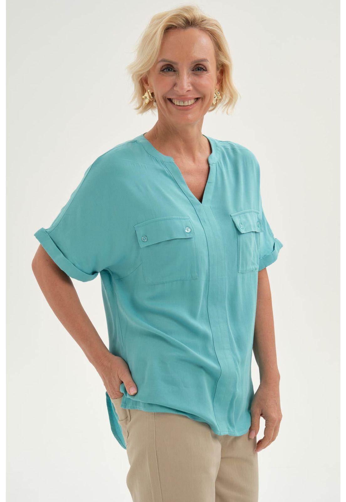 Blusa Mujer Lisa 2 Tapetas Celeste-1
