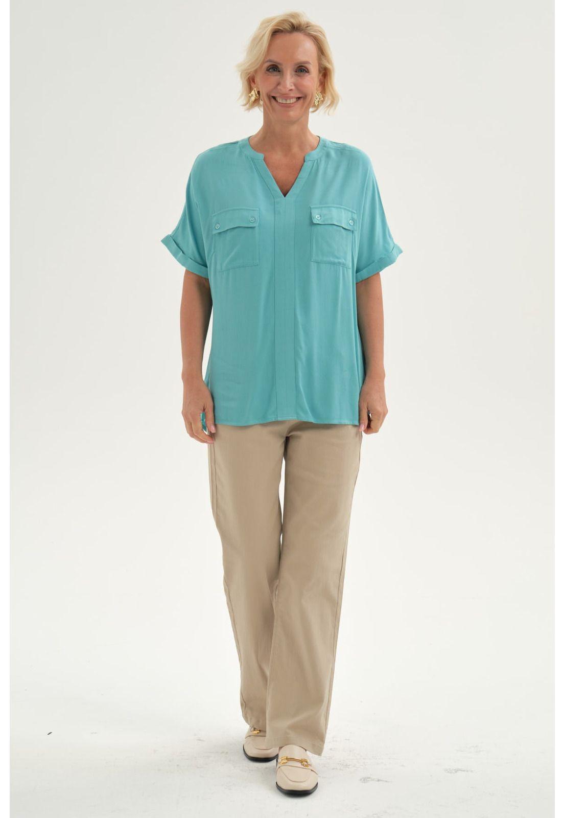 Blusa Mujer Lisa 2 Tapetas Celeste-3