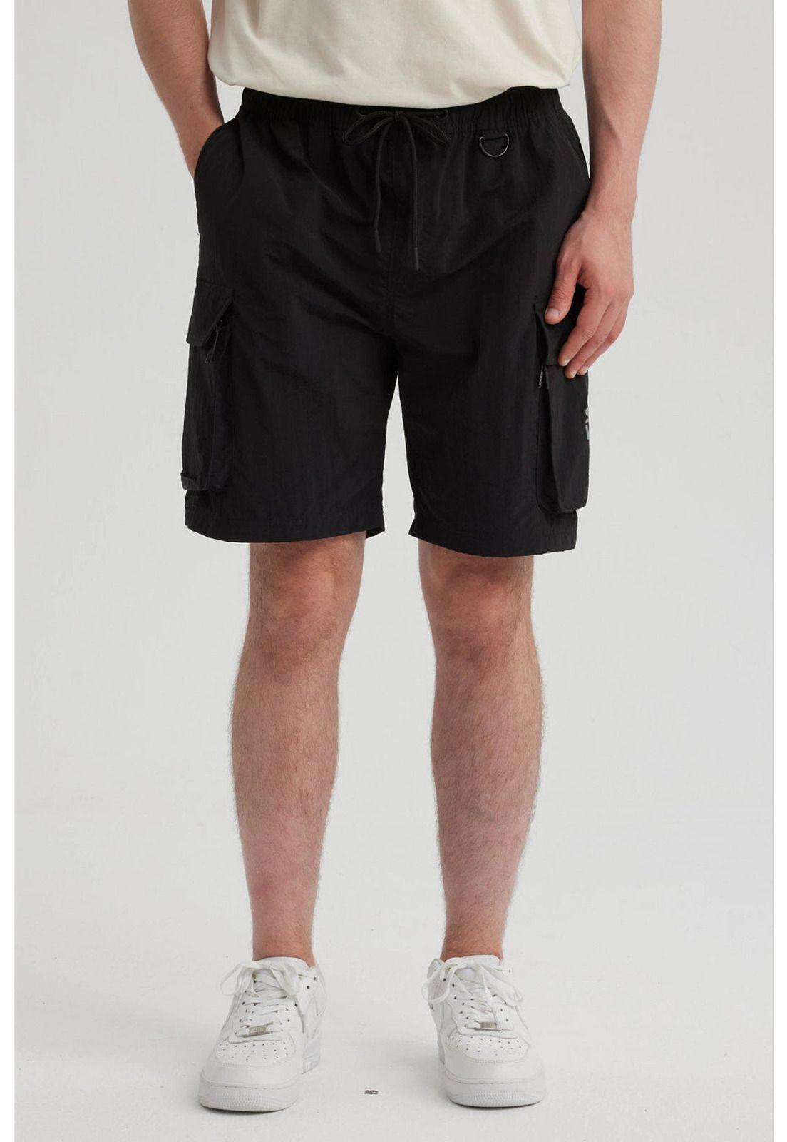 Bermuda Hombre Cargo Nylon Negro-0