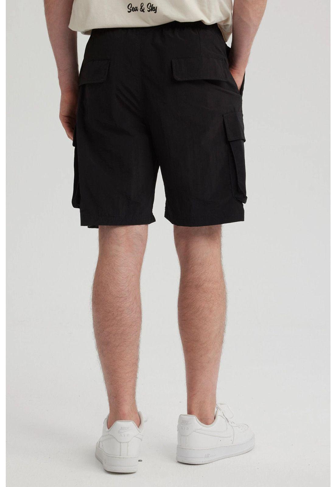 Bermuda Hombre Cargo Nylon Negro-2