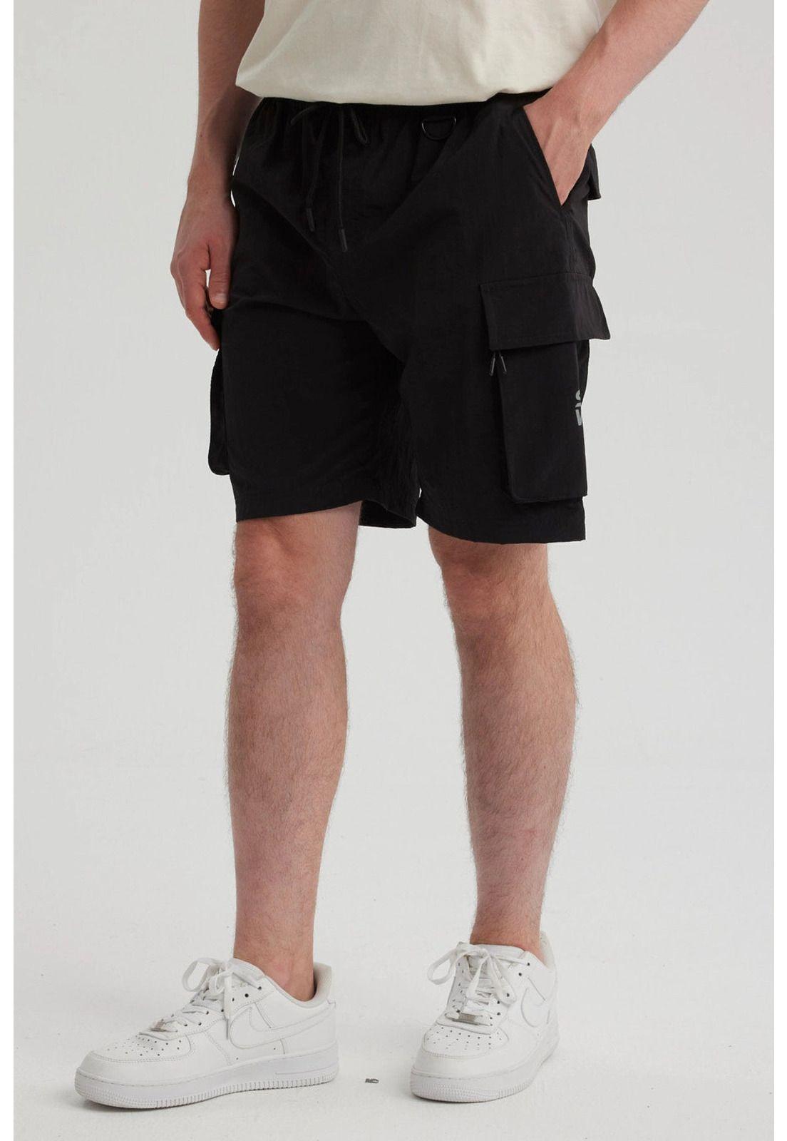 Bermuda Hombre Cargo Nylon Negro-3